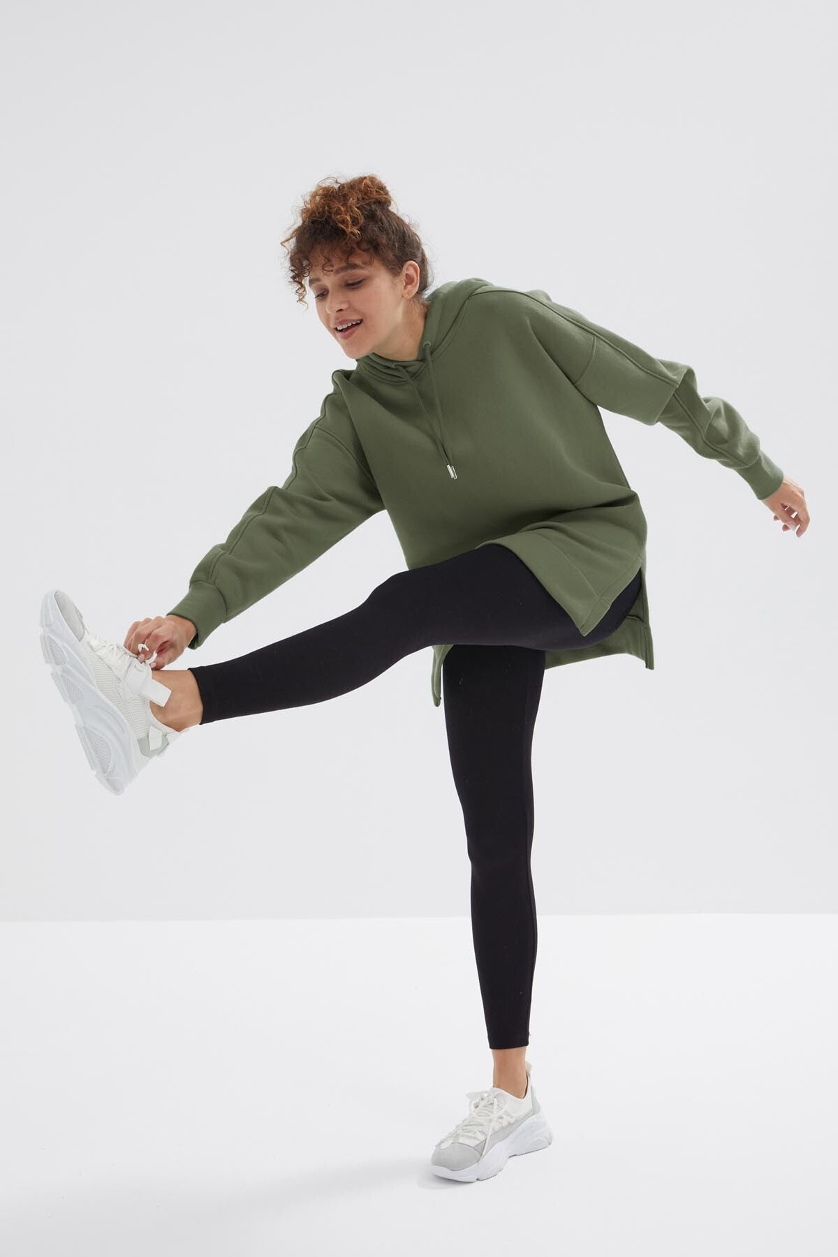 Çağla Reglan Kol Basic Kapüşonlu Oversize Sweatshirt Tunik - 97242