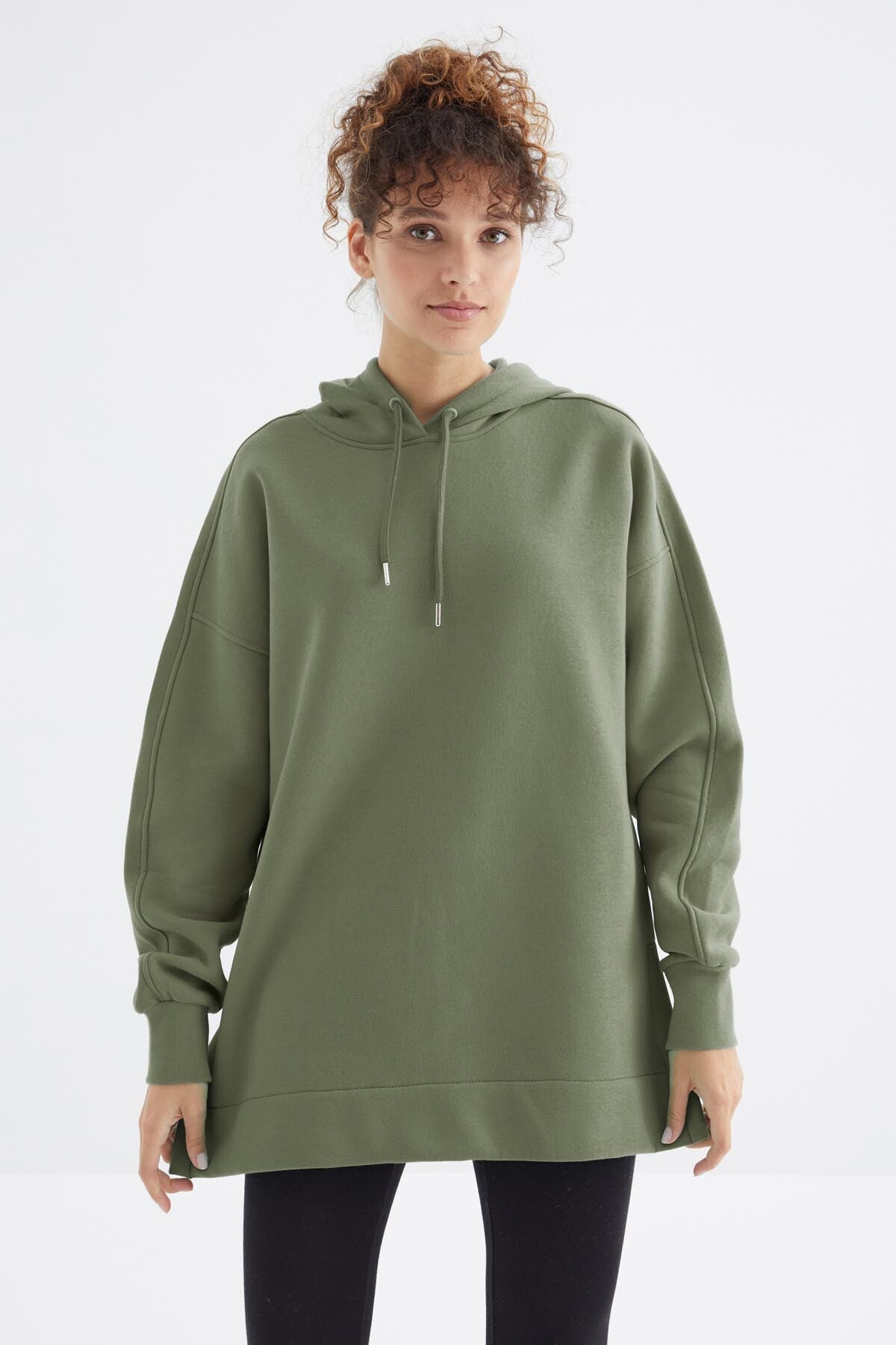 Çağla Reglan Kol Basic Kapüşonlu Oversize Sweatshirt Tunik - 97242