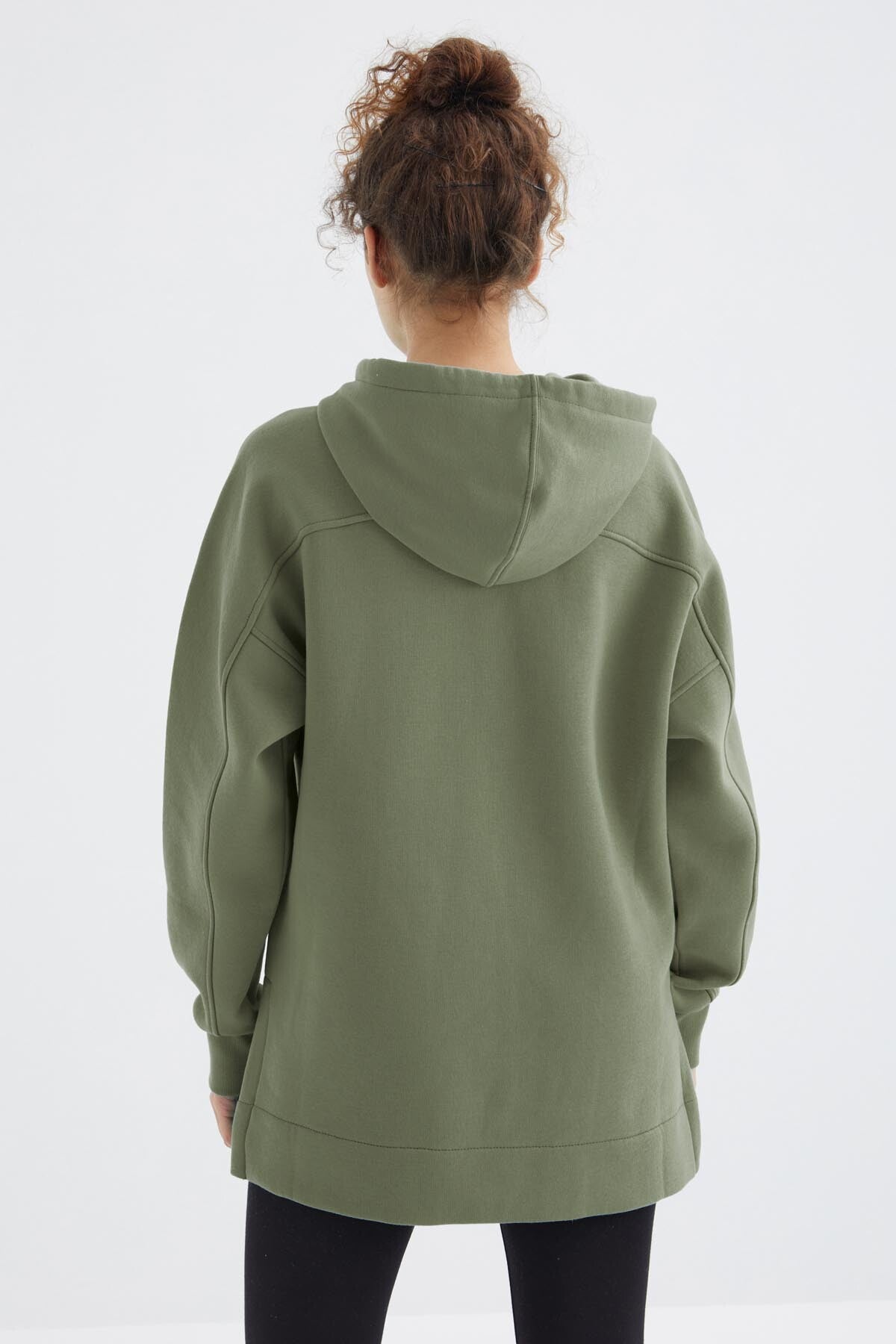 Çağla Reglan Kol Basic Kapüşonlu Oversize Sweatshirt Tunik - 97242