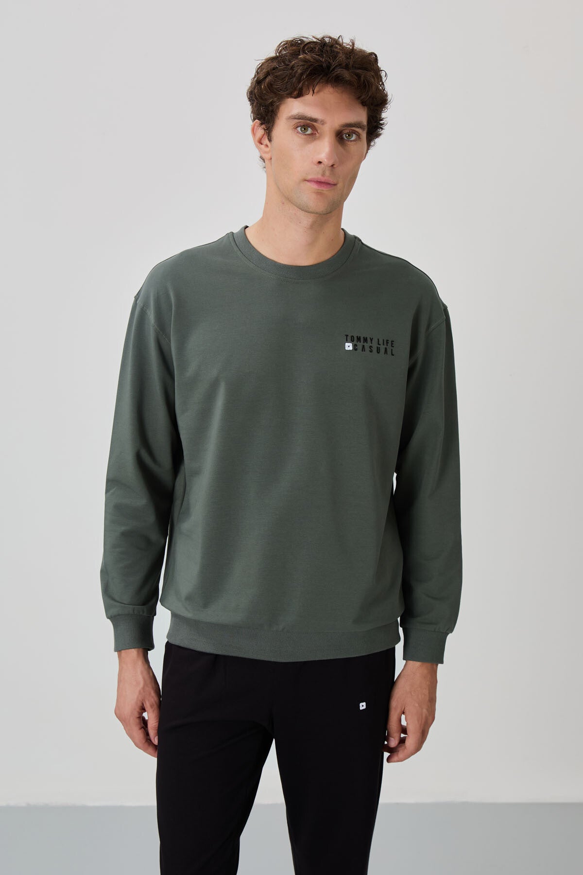 Çağla - Siyah Casual O Yaka Lastik Paça Pamuklu Erkek Oversize Eşofman Takımı - 85120