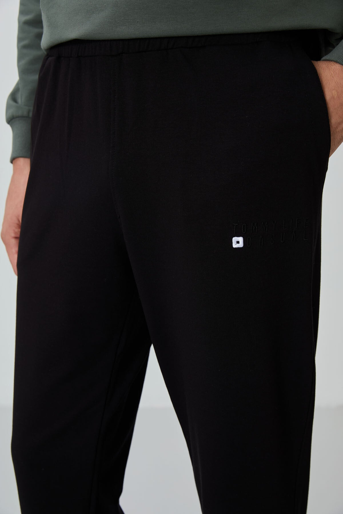 Çağla - Siyah Casual O Yaka Lastik Paça Pamuklu Erkek Oversize Eşofman Takımı - 85120