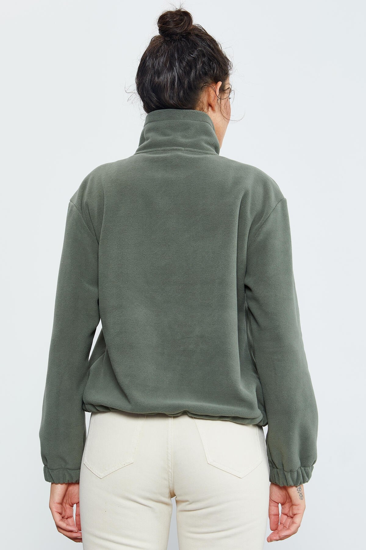 Çağla Yarım Fermuar Etek Ucu Büzgülü Kadın Polar Oversize Sweatshirt - 97171