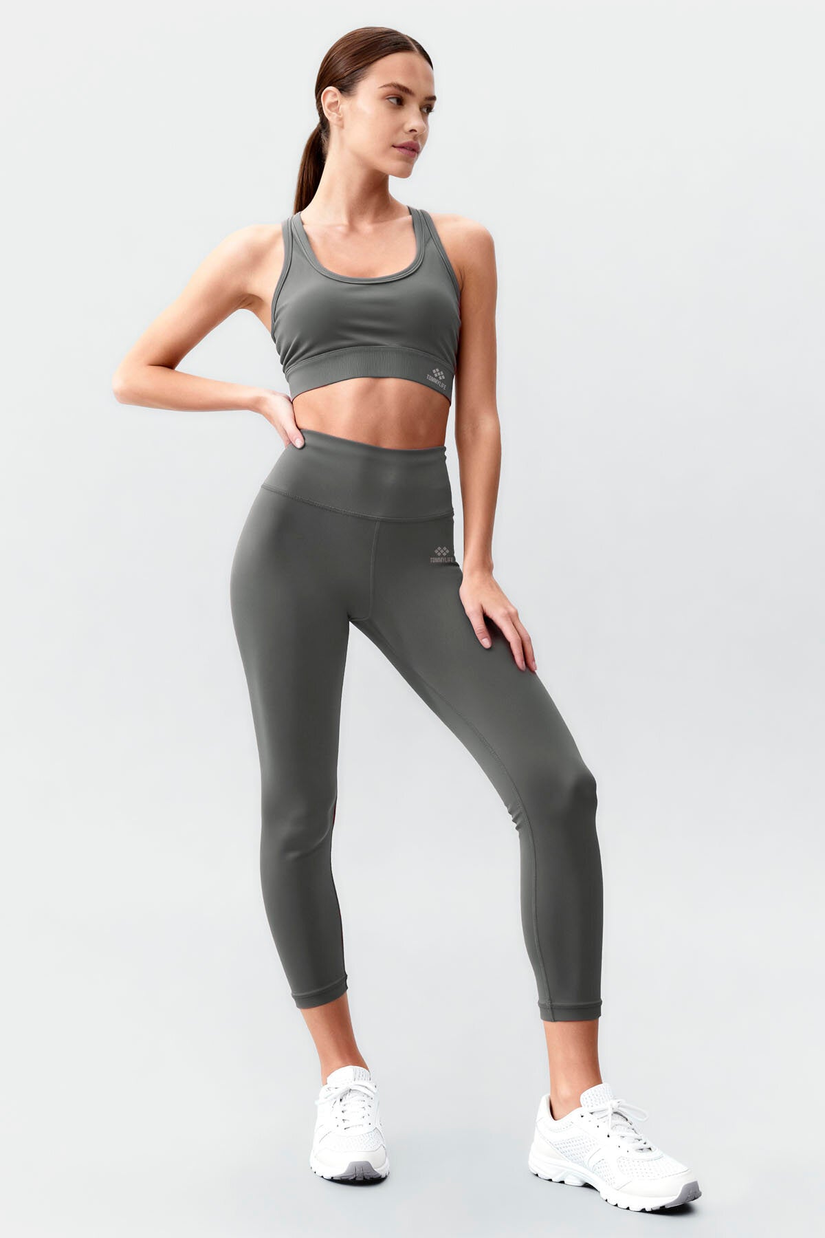 Çağla Yüksek Bel Toparlayıcı Çapraz Sırt Detaylı Slim Fit Kadın Tayt Takım - 95283