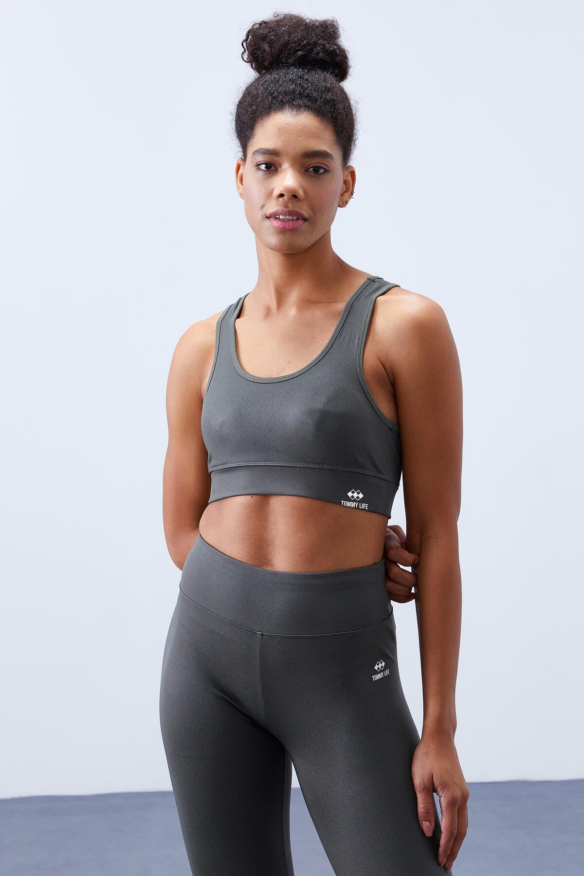 Çağla Yüksek Bel Toparlayıcılı Sırt Detaylı Slim Fit Büstiyer Kadın Tayt Takım - 95281