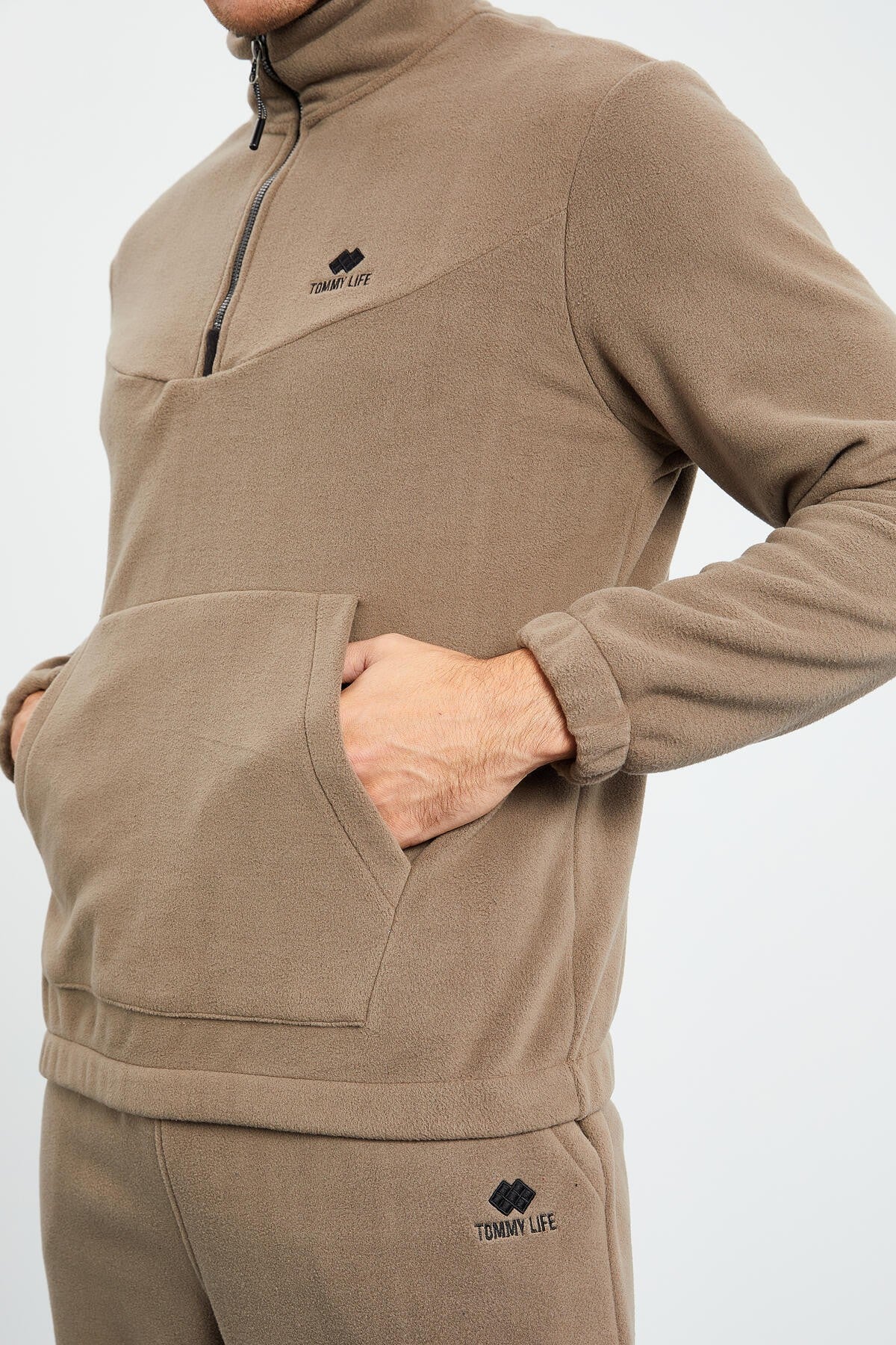 Camel Yarım Fermuar Dik Yaka Lastik Paça Polar Erkek Eşofman Takımı - 85159