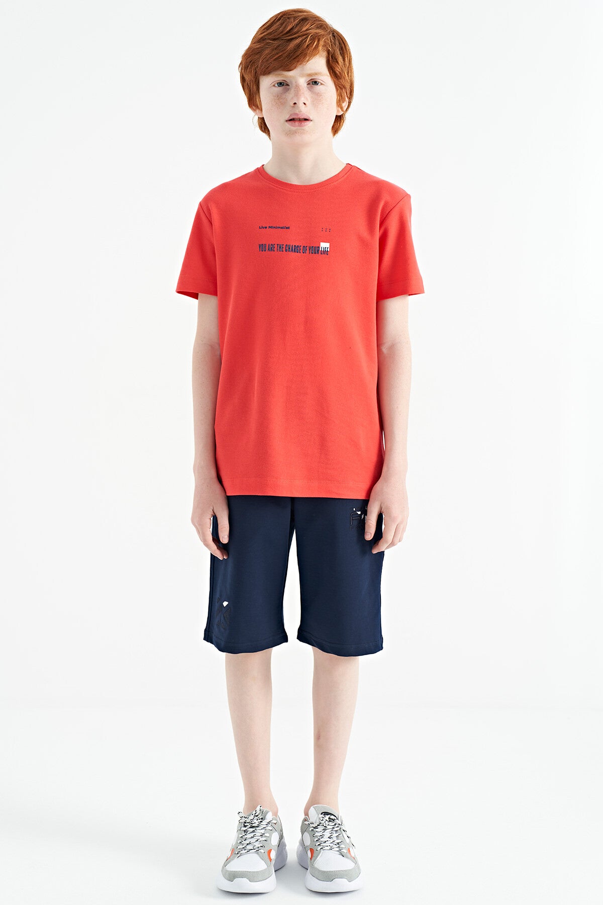 Coral Baskı Detaylı O Yaka Standart Kalıp Erkek Çocuk T-Shirt - 11117