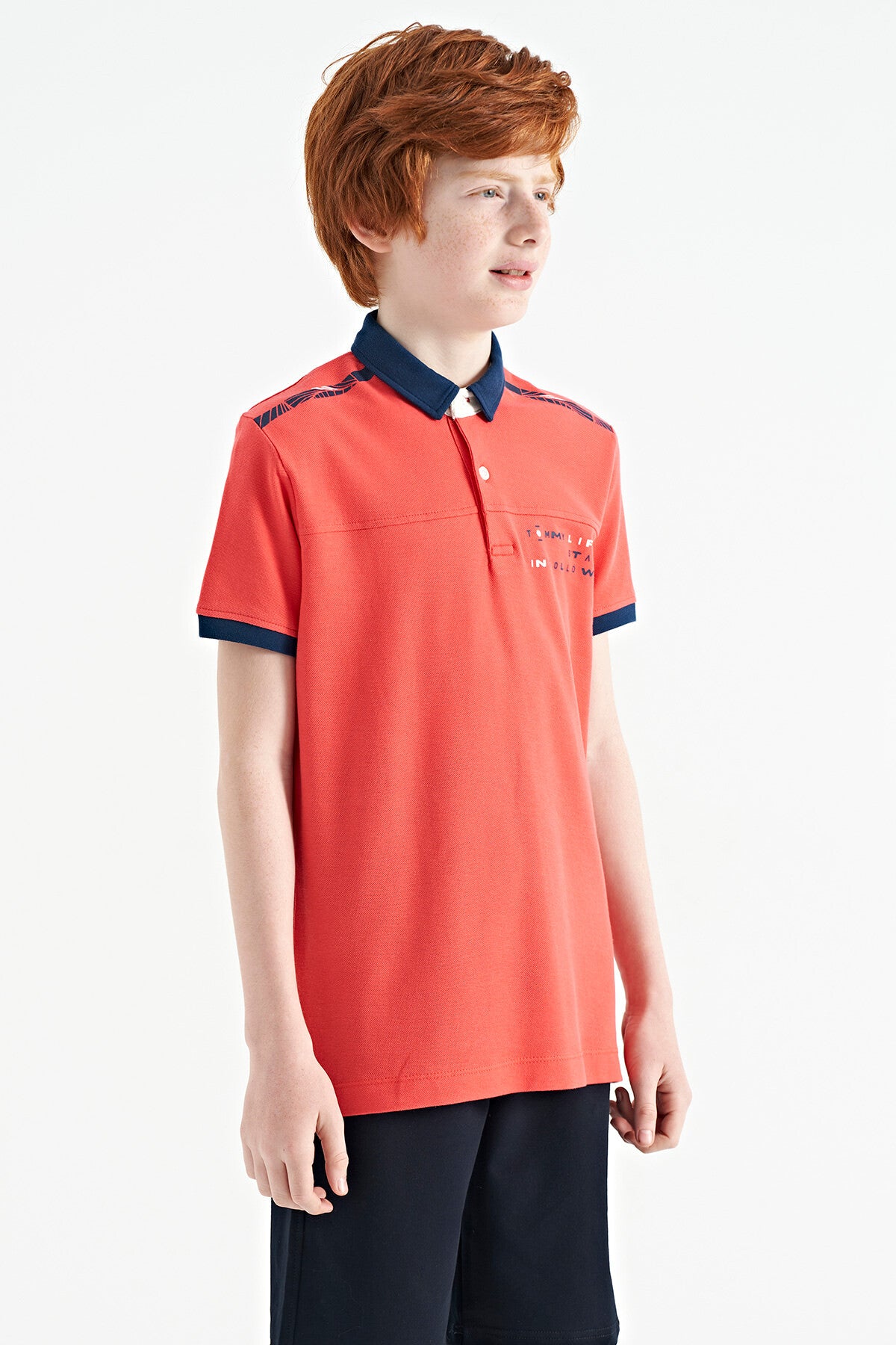 Coral Baskı Detaylı Standart Kalıp Polo Yaka Erkek Çocuk T-Shirt - 11140