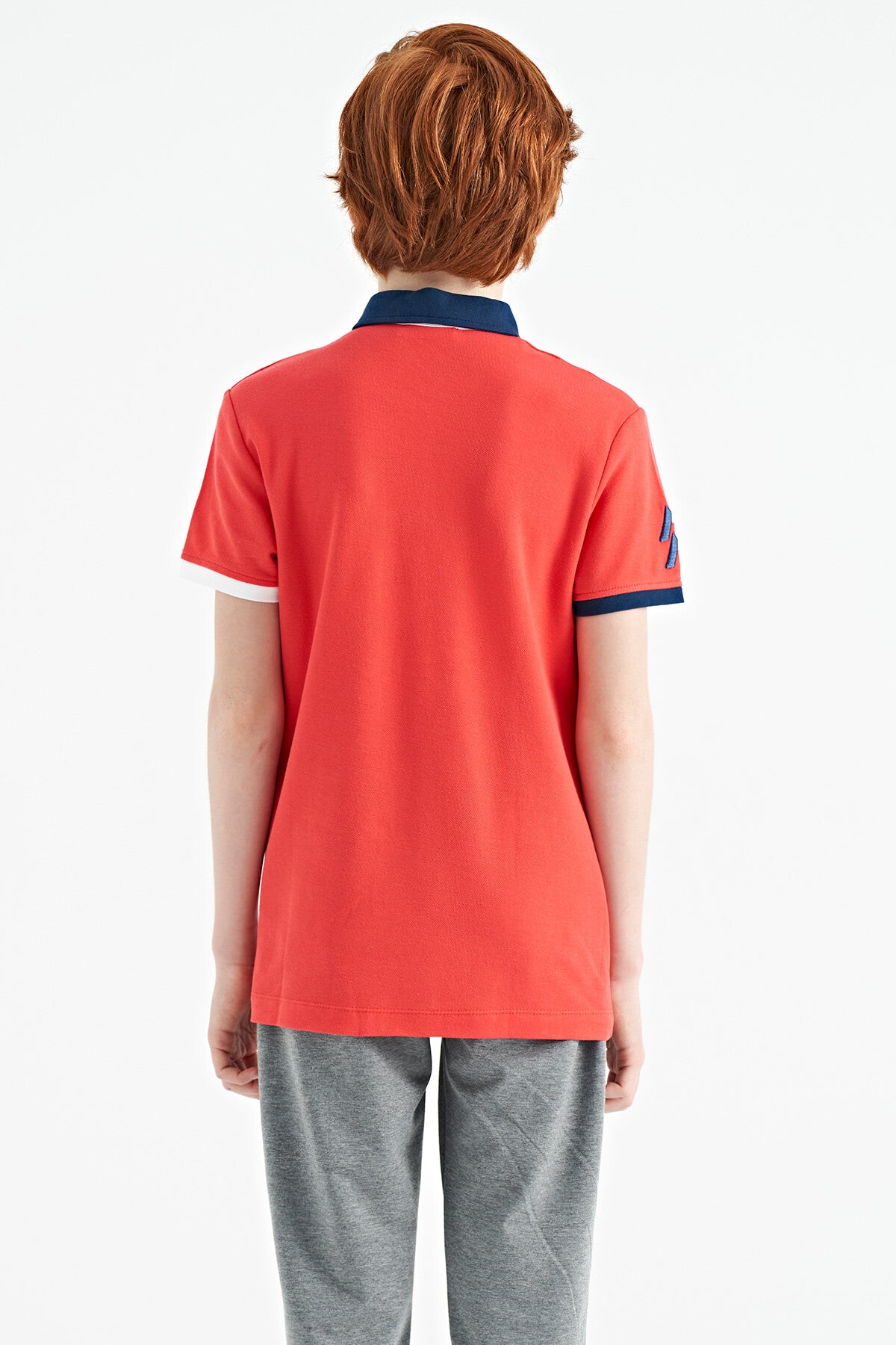 Coral Kol Ucu Renkli Logo Nakışlı Standart Kalıp Polo Yaka Erkek Çocuk T-Shirt - 11138