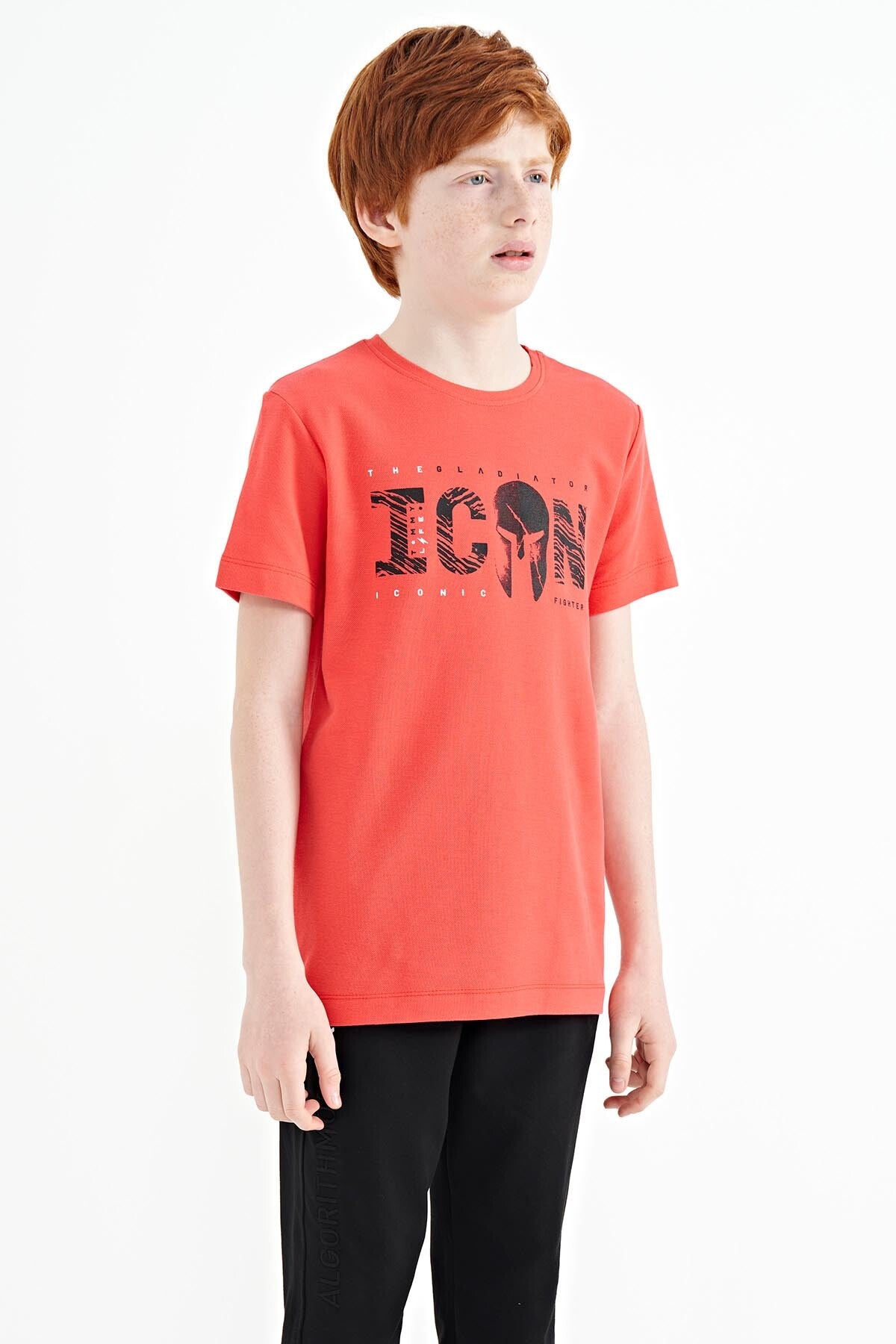 Coral Ön Yazı Nakışlı O Yaka Standart Kalıp Erkek Çocuk T-Shirt - 11118