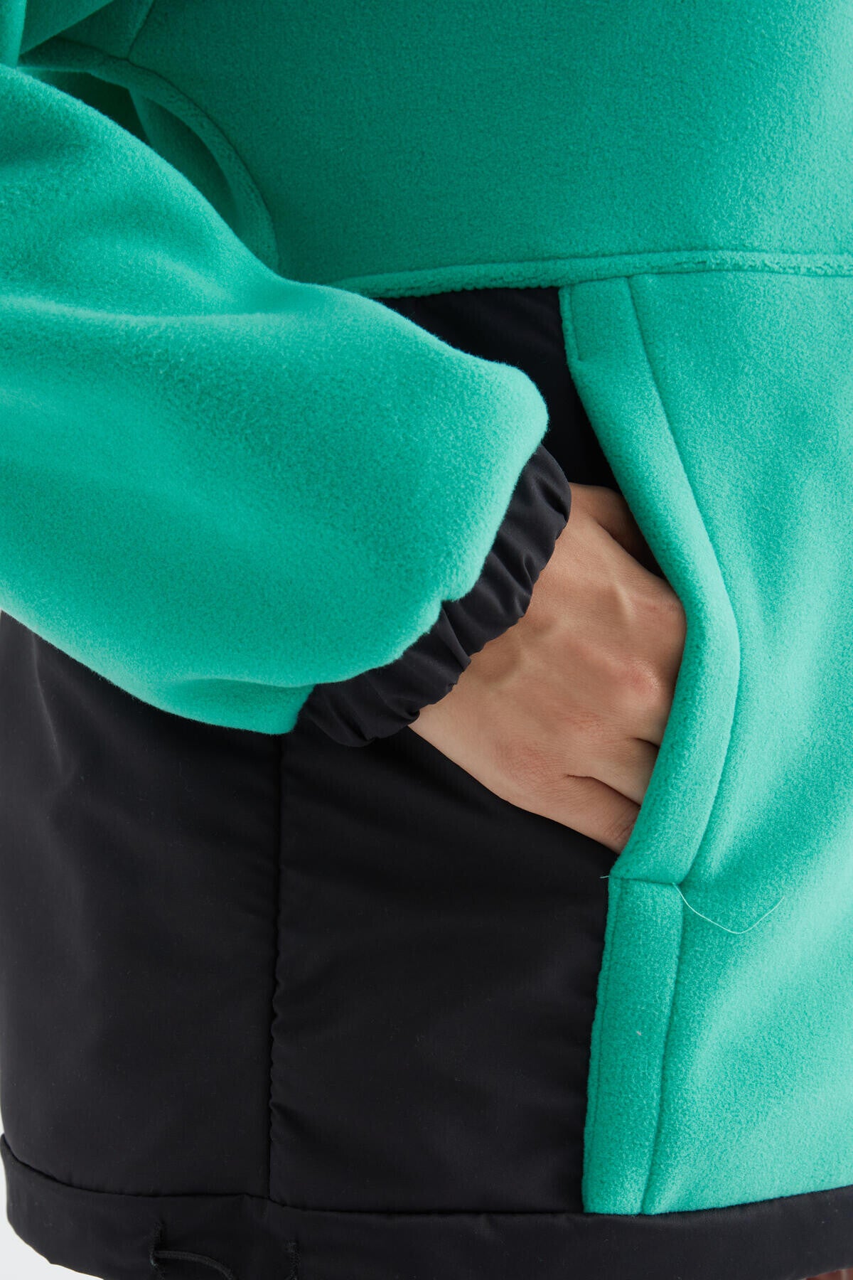 Deniz Yeşili Yarım Fermuar Etek Ucu Büzgülü Dik Yaka Oversize Kadın Polar Sweatshirt - 97236