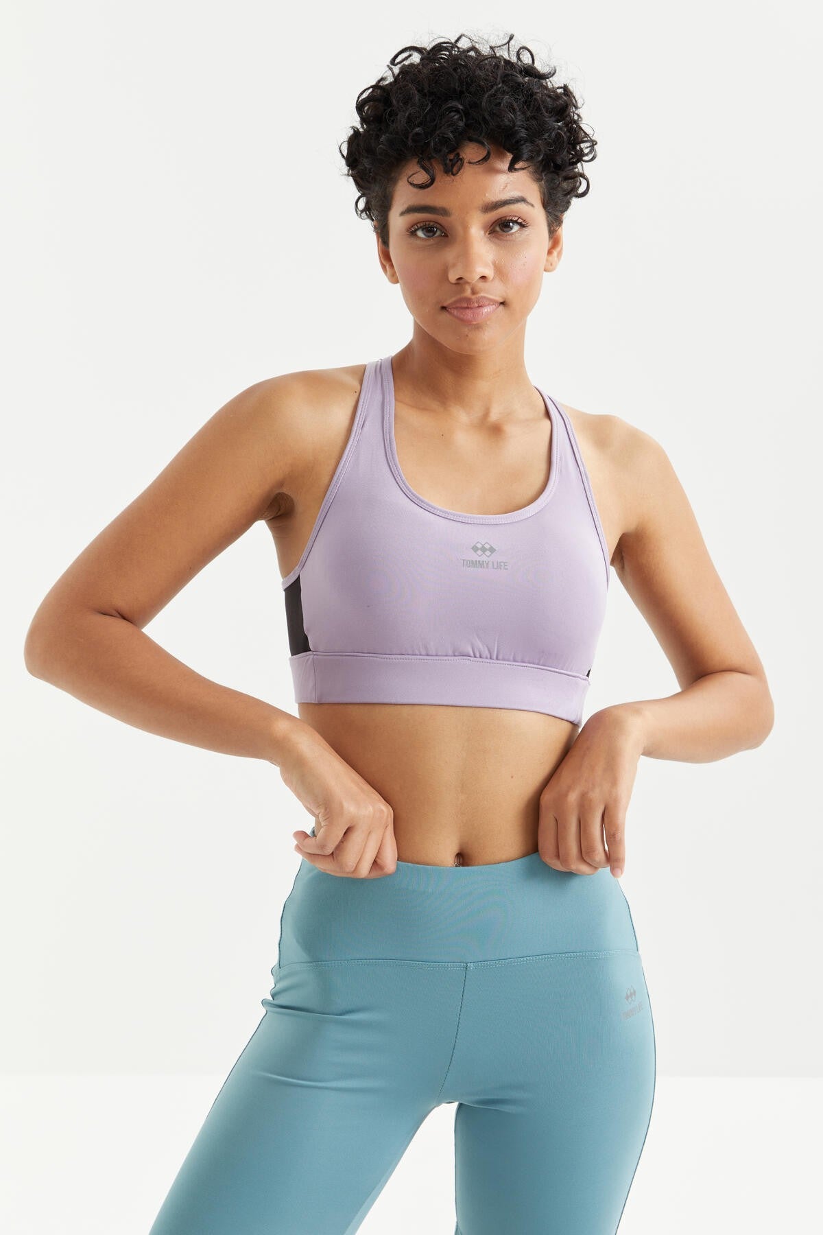Eflatun Çapraz Sırt Detaylı Slim Fit U Yaka Pedli Kadın Spor Büstiyer - 97121