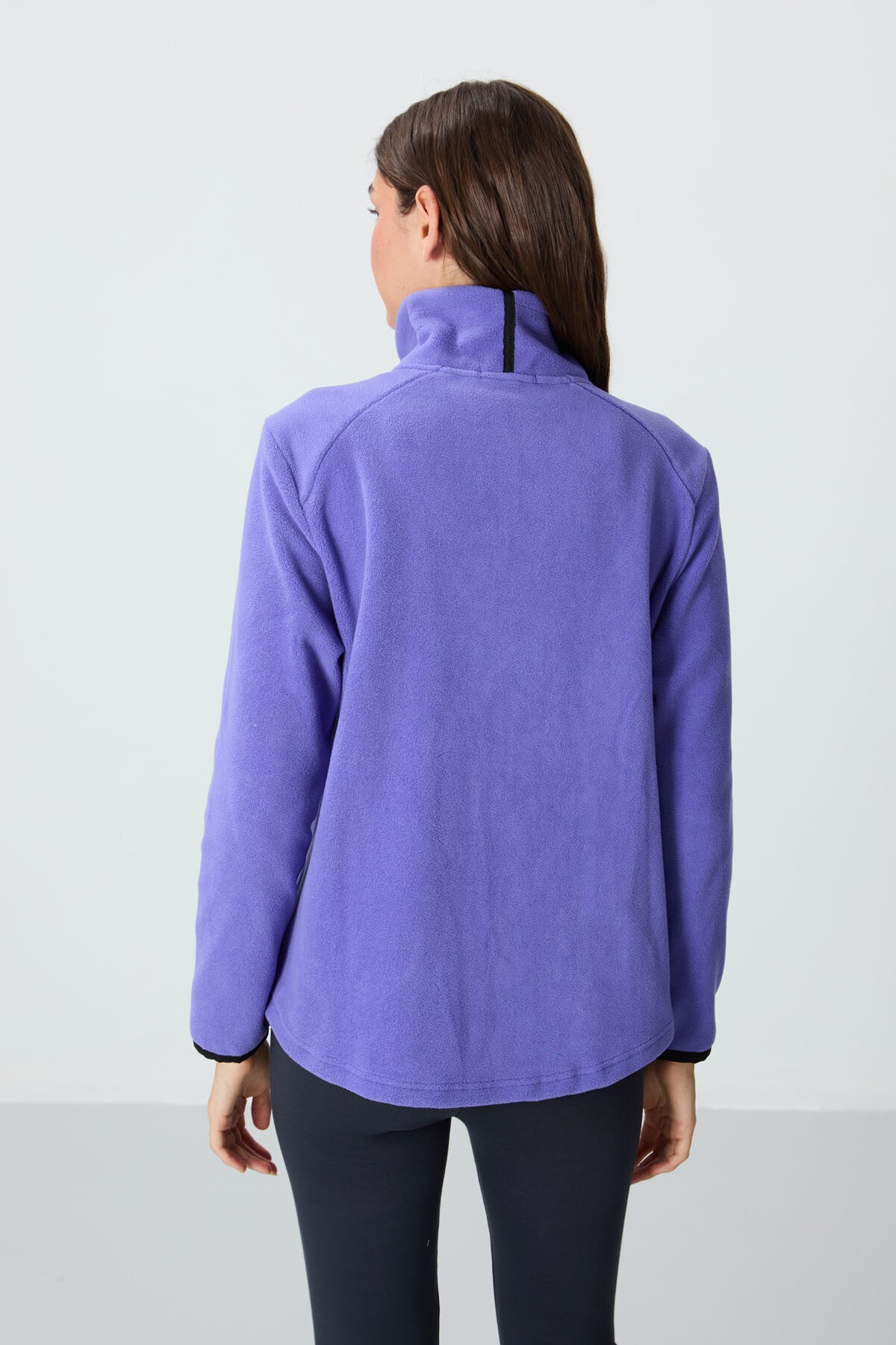 Eflatun Dik Yaka Fermuarlı Rahat Form Kadın Polar Sweatshirt - 97173