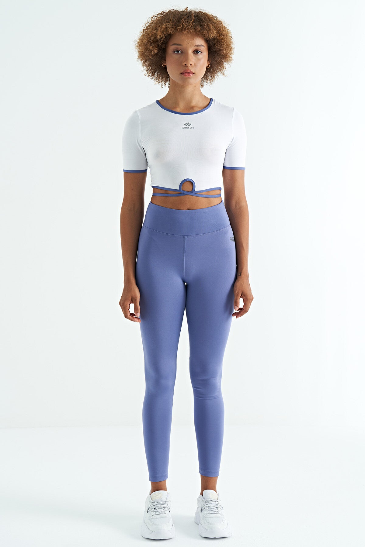 Eflatun Logo Baskı Detaylı Yüksek Bel Dalgıç Kumaş Slim Fit Kadın Tayt - 94627