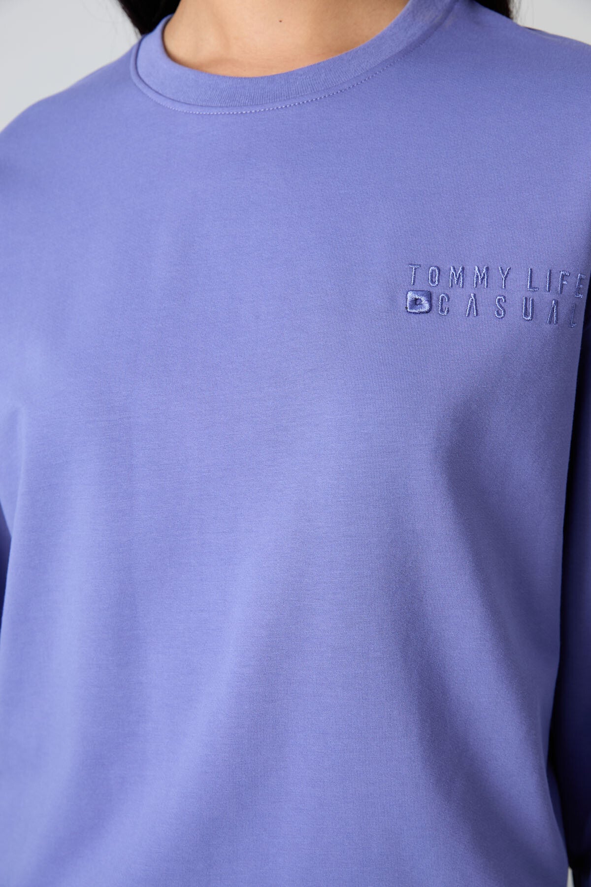 Eflatun Basic Pamuklu O Yaka Oversize Lastik Paça Kadın Eşofman Takım - 95287