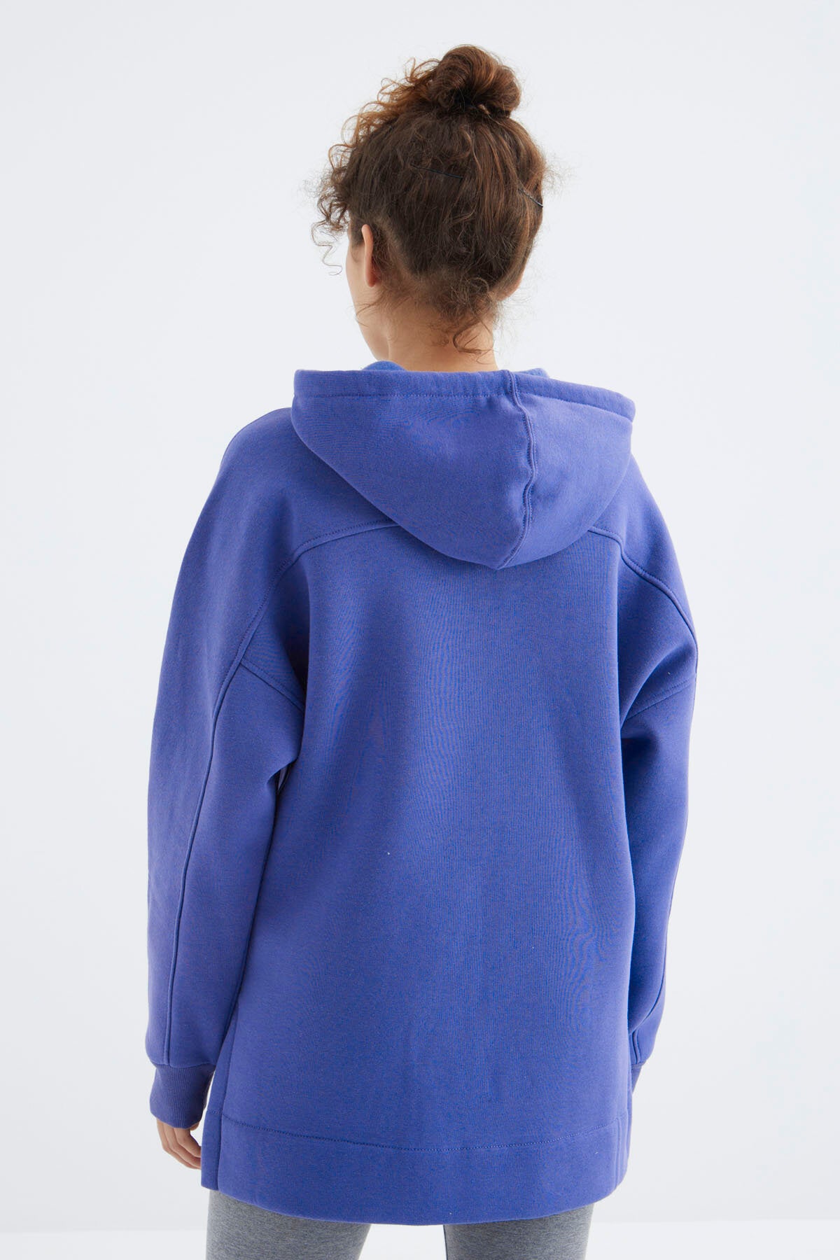 Eflatun Reglan Kol Basic Kapüşonlu Oversize Sweatshirt Tunik - 97242