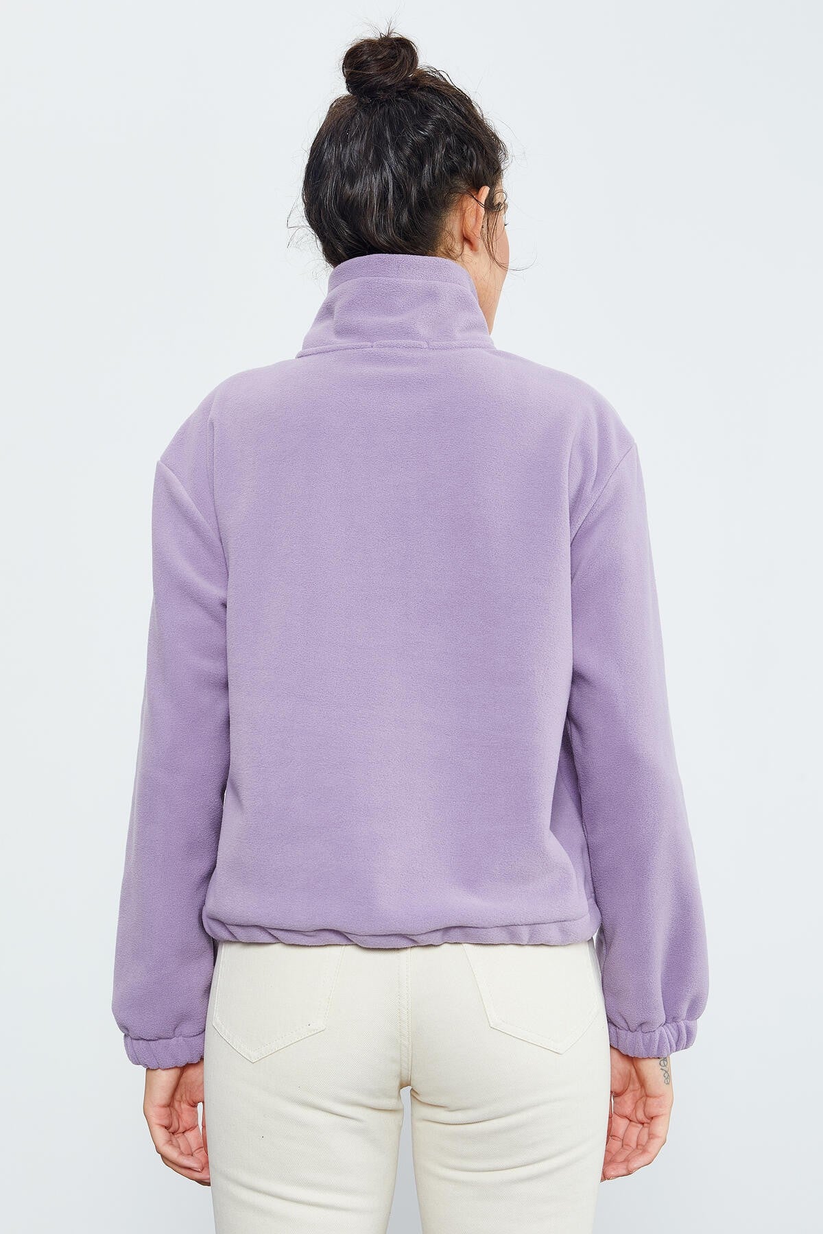 Eflatun Yarım Fermuar Etek Ucu Büzgülü Kadın Polar Oversize Sweatshirt - 97171