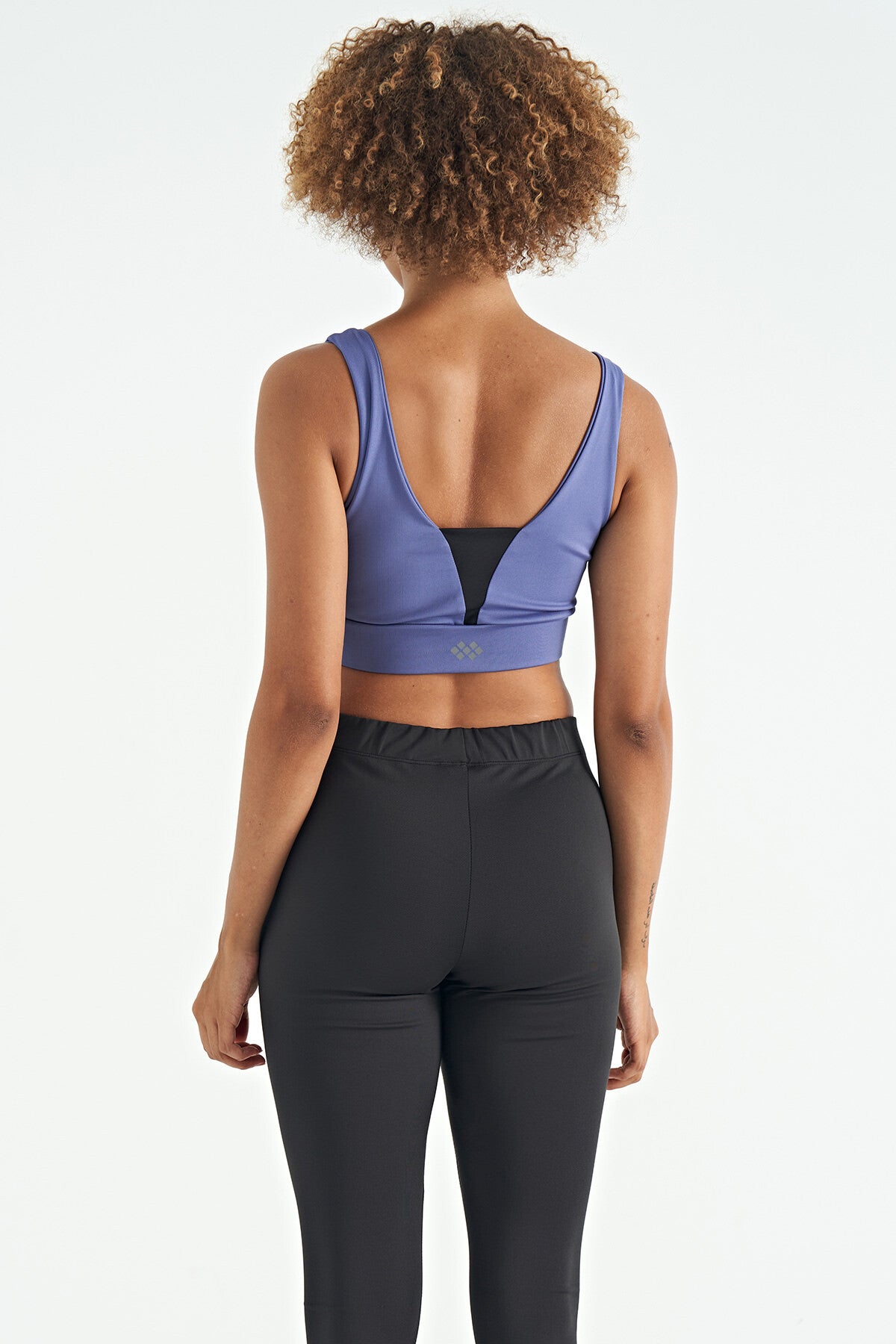 Eflatun Yazı Baskılı Renk Bloklu Dar Kalıp Dalgıç Kumaş Kadın Büstiyer - 97271