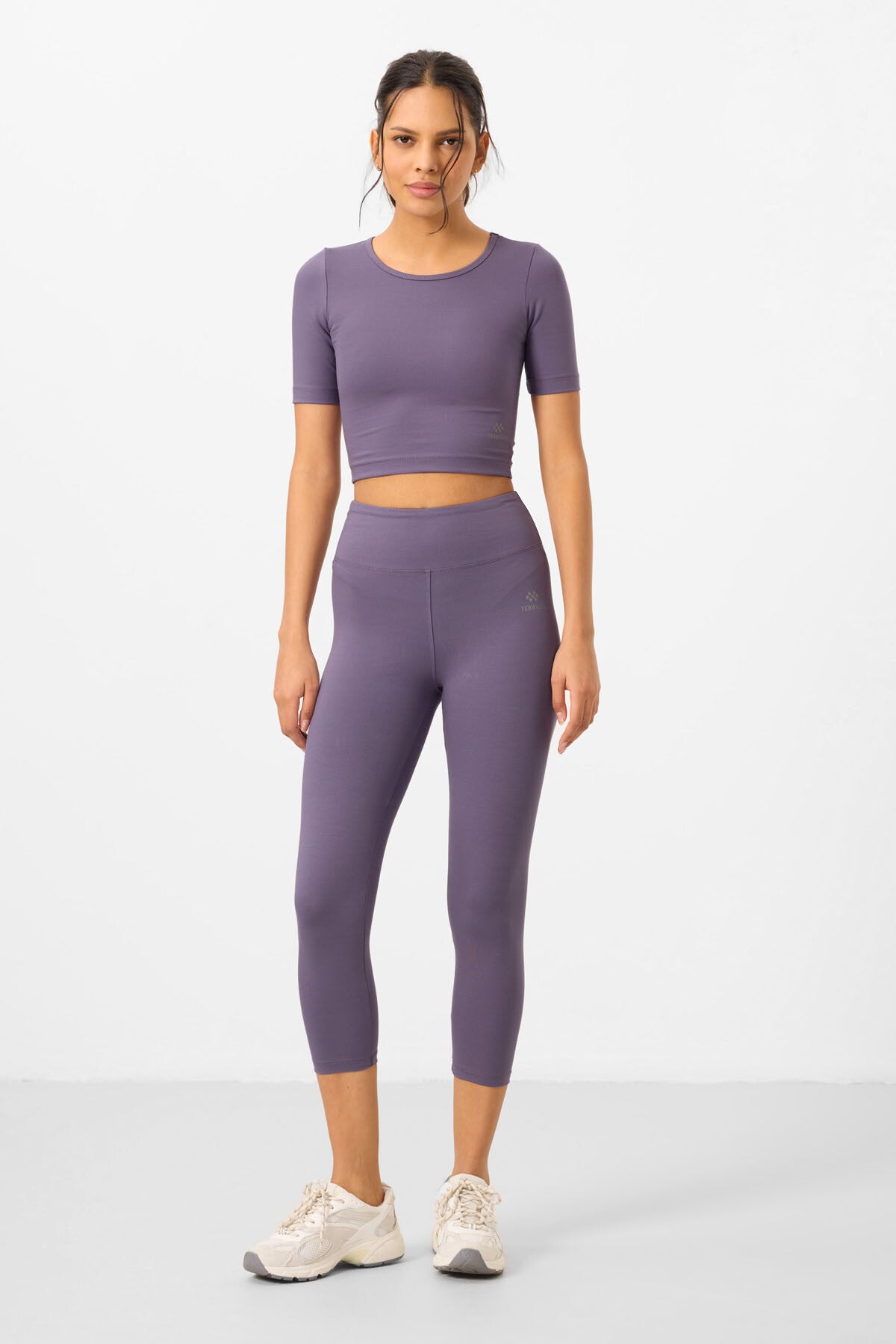 Eflatun Yüksek Bel Kapri-Crop T-Shirt Slim Fit Kadın Tayt Takım - 95285