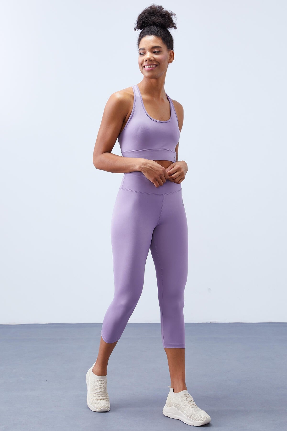 Eflatun Yüksek Bel Toparlayıcı Çapraz Sırt Detaylı Slim Fit Kadın Tayt Takım - 95283