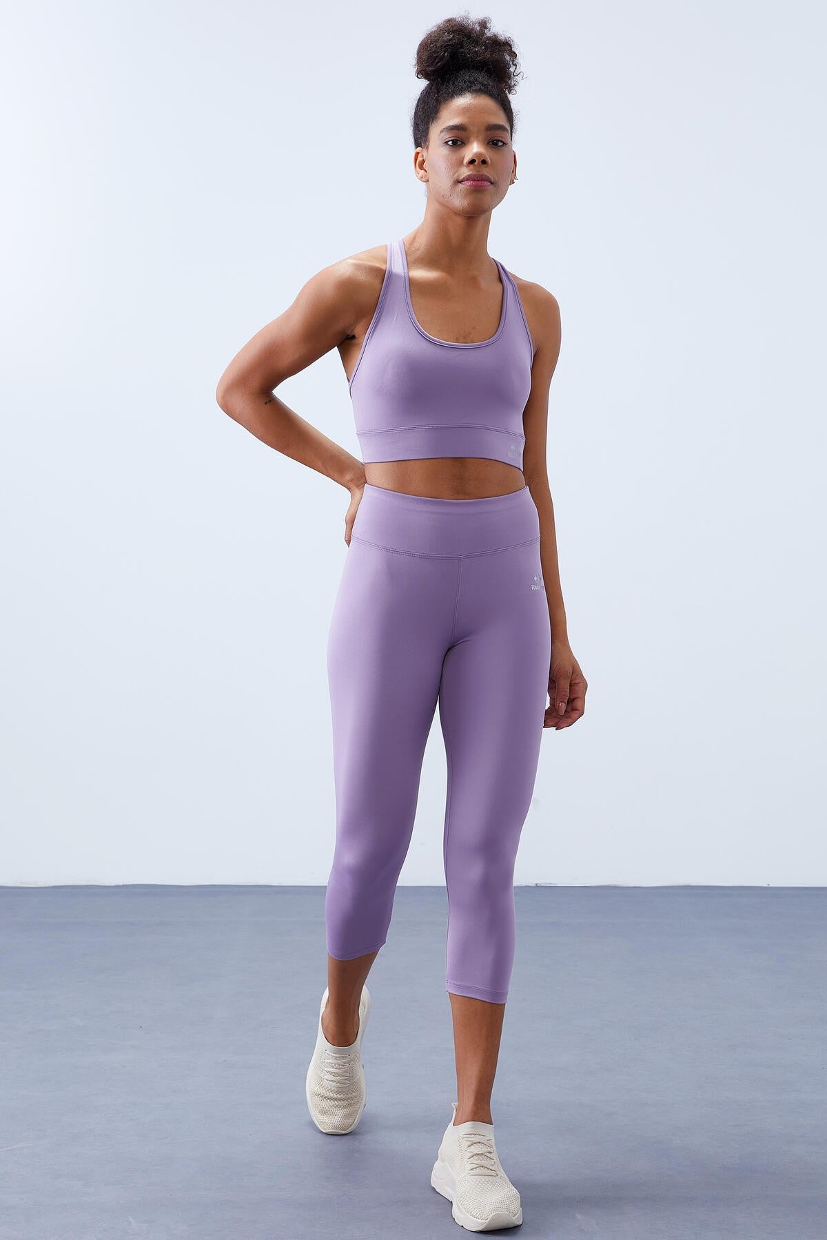 Eflatun Yüksek Bel Toparlayıcı Çapraz Sırt Detaylı Slim Fit Kadın Tayt Takım - 95283