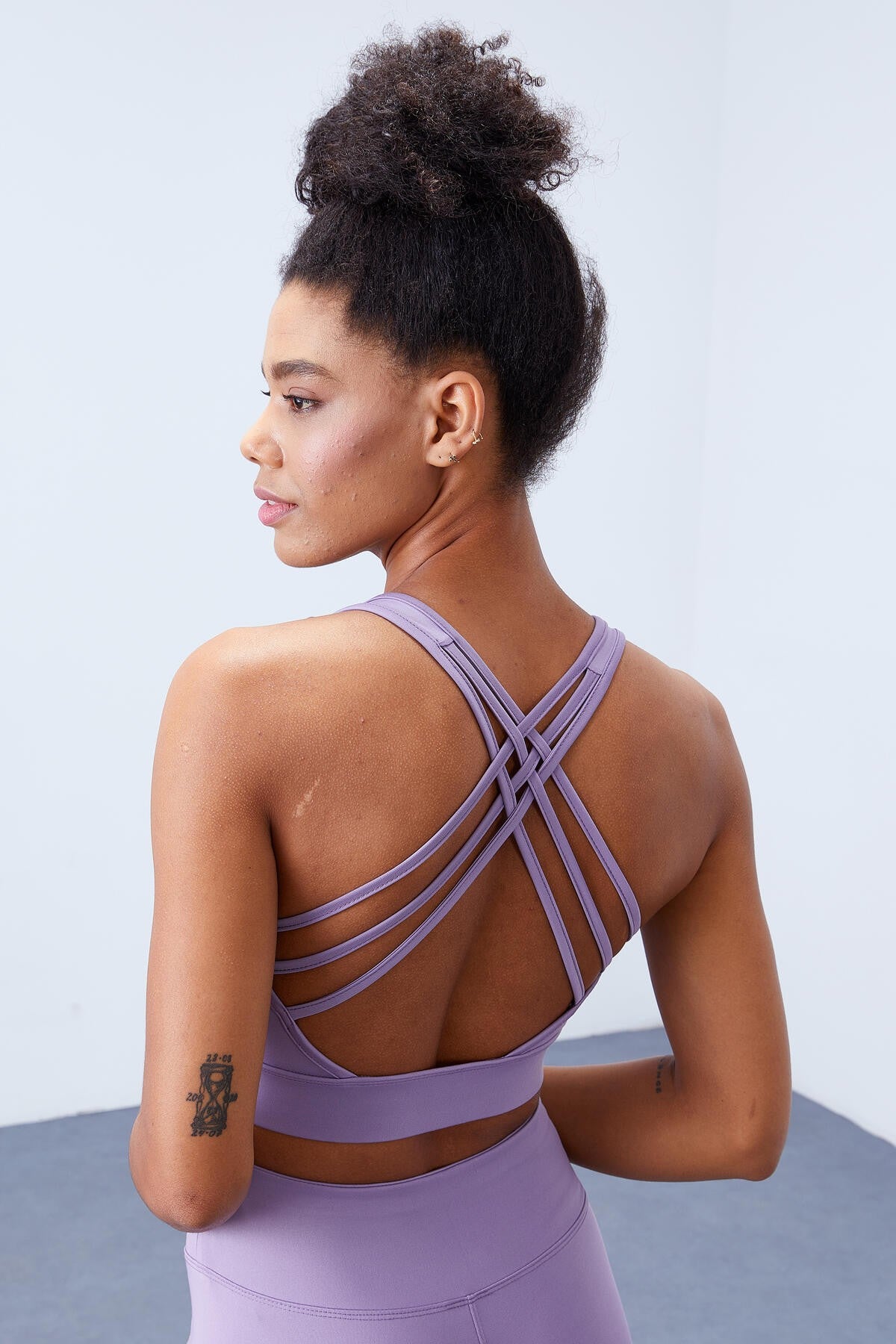 Eflatun Yüksek Bel Toparlayıcı Çapraz Sırt Detaylı Slim Fit Kadın Tayt Takım - 95283