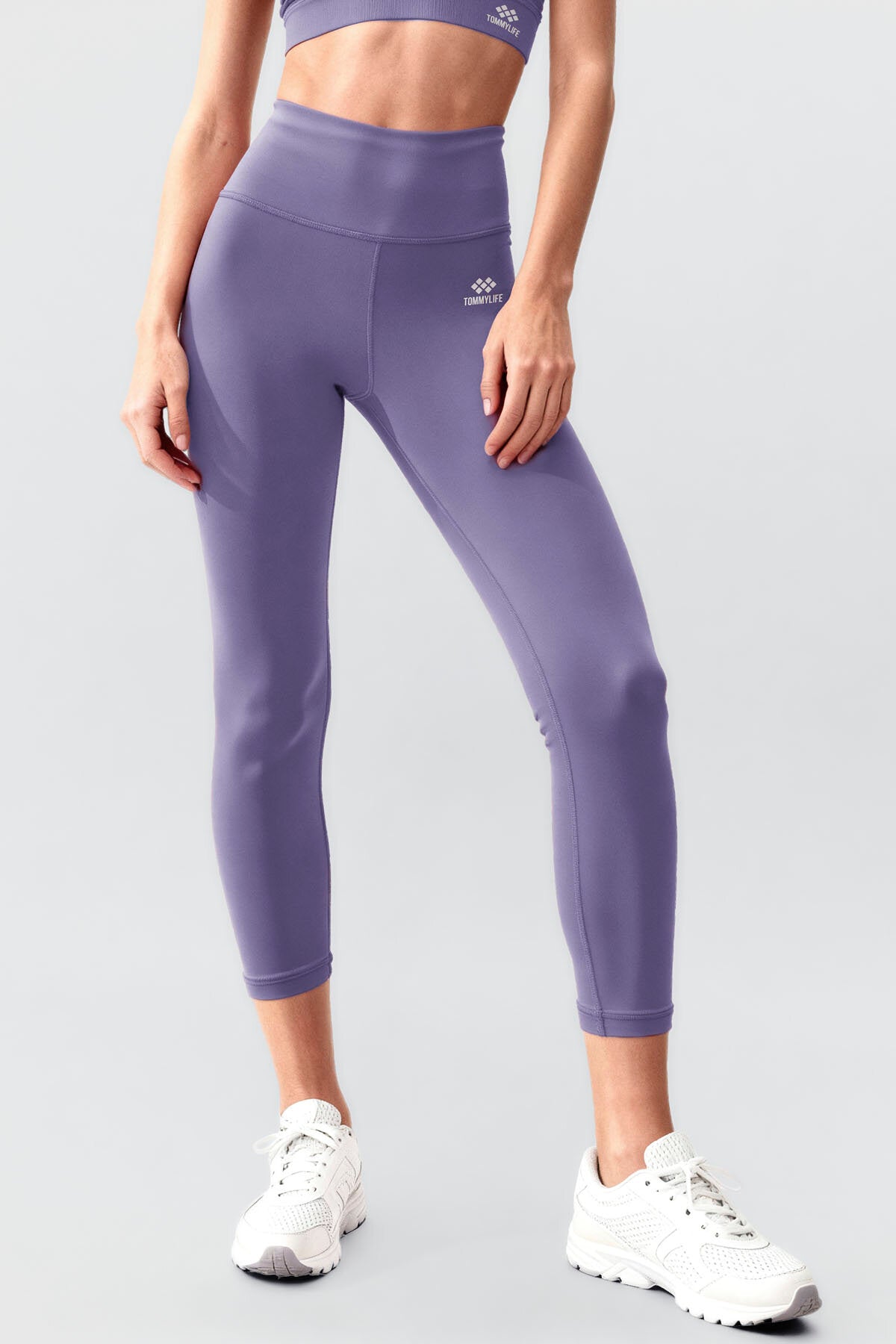 Eflatun Yüksek Bel Toparlayıcı Çapraz Sırt Detaylı Slim Fit Kadın Tayt Takım - 95283