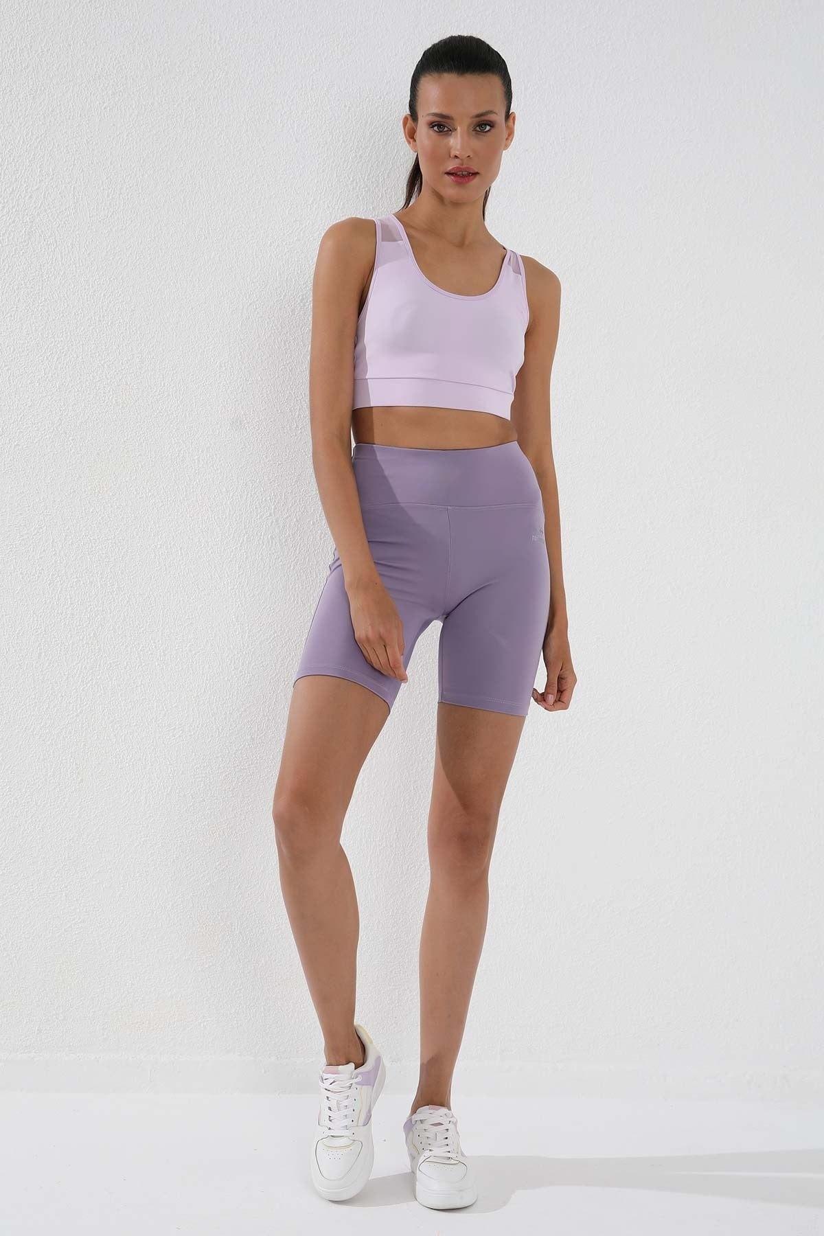 Eflatun Yüksek Bel Toparlayıcı Kısa Biker Kadın Tayt - 91007