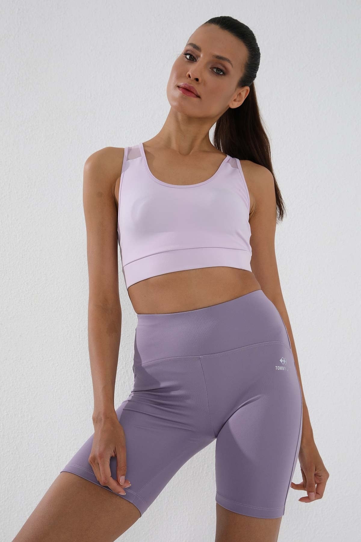 Eflatun Yüksek Bel Toparlayıcı Kısa Biker Kadın Tayt - 91007