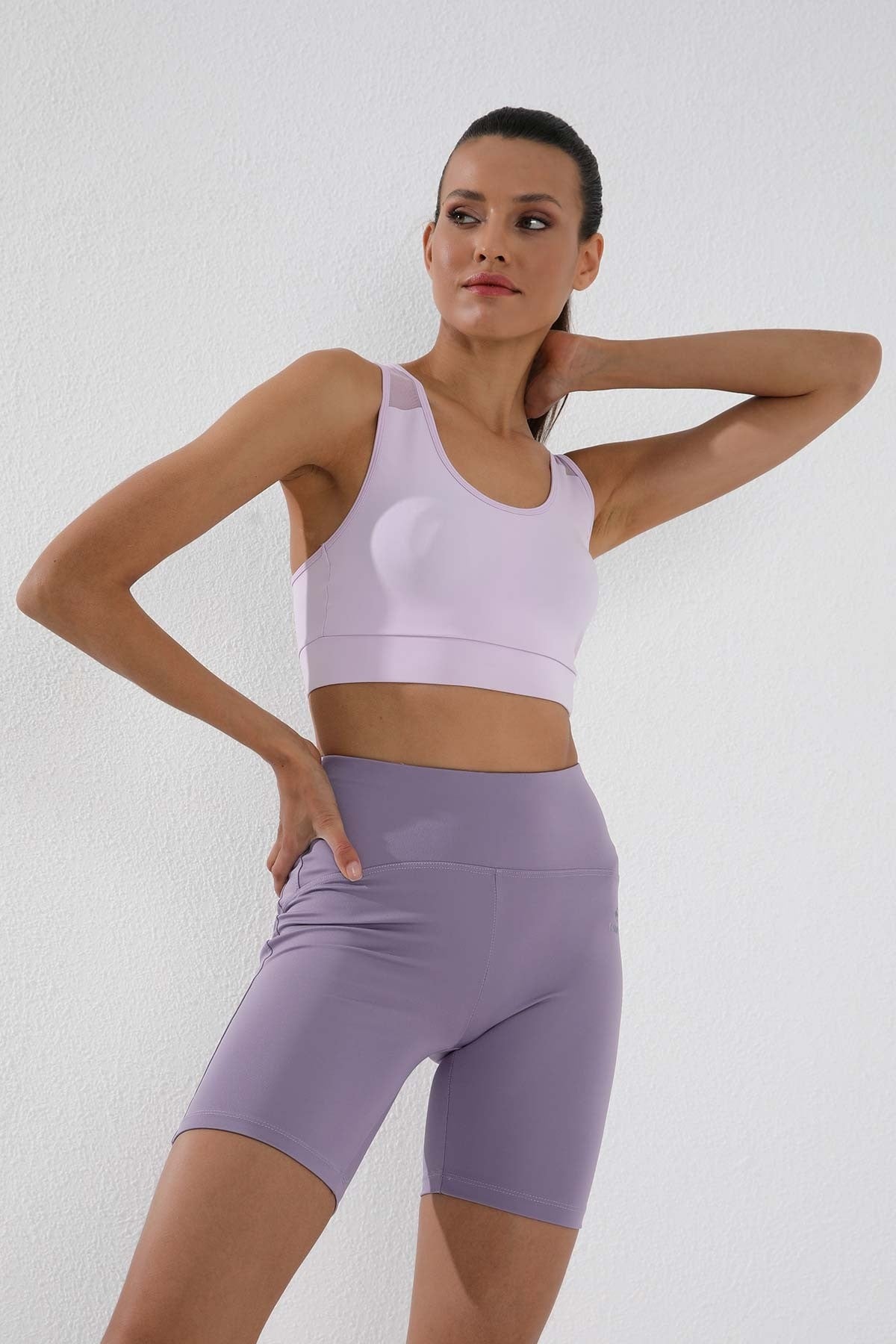 Eflatun Yüksek Bel Toparlayıcı Kısa Biker Kadın Tayt - 91007