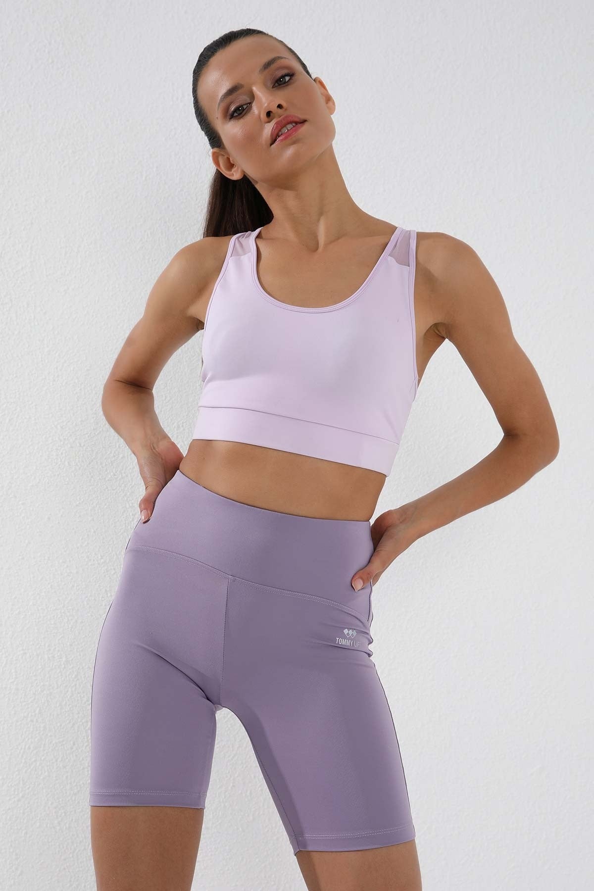 Eflatun Yüksek Bel Toparlayıcı Kısa Biker Kadın Tayt - 91007