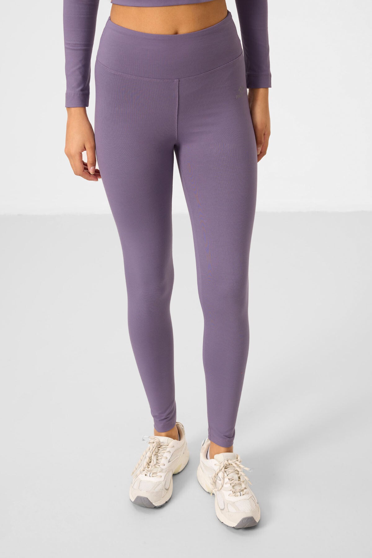 Eflatun Yüksek Bel Uzun Kollu Slim Fit Crop Top Kadın Tayt Takım - 95286