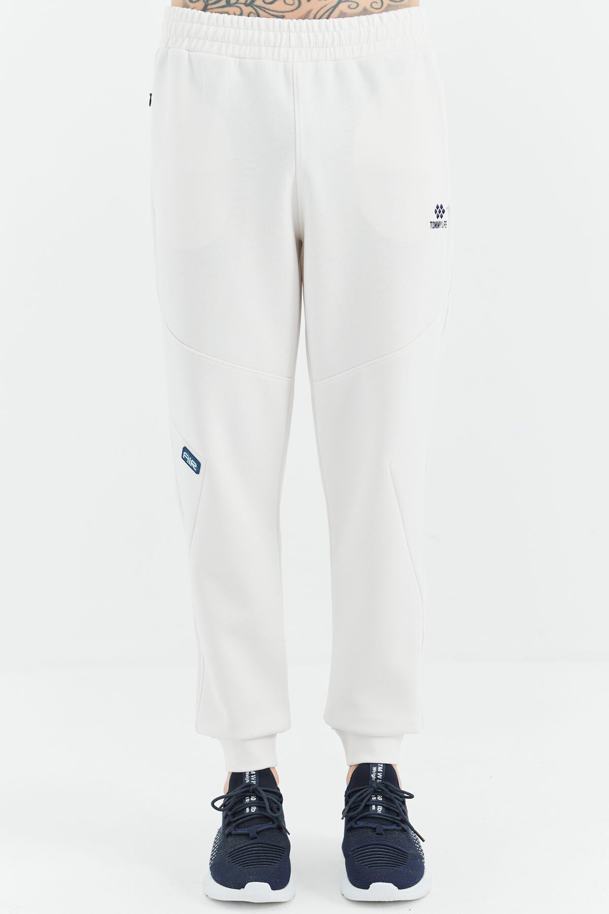 Ekru Bağcıklı Şerit Detaylı Rahat Kalıp Erkek Eşofman Alt - 82100