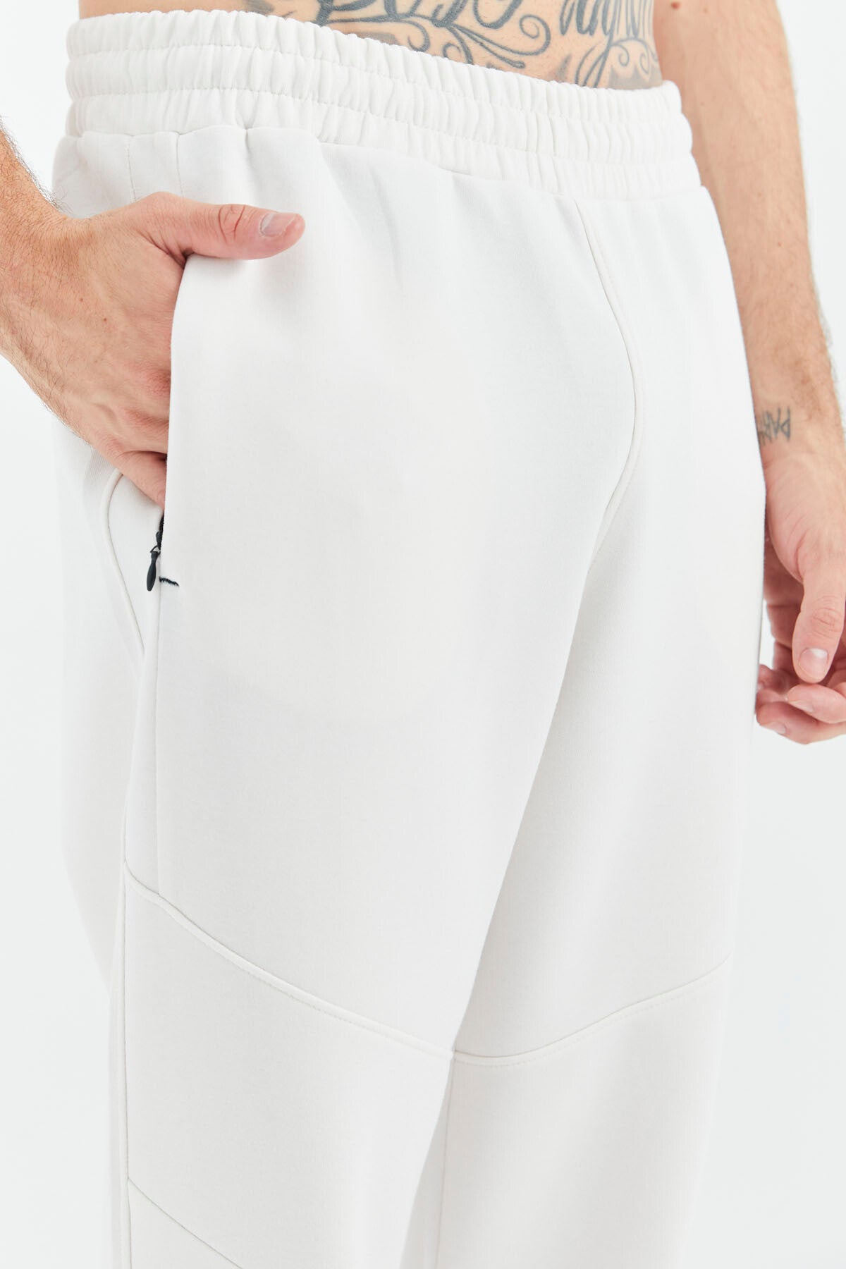 Ekru Bağcıklı Şerit Detaylı Rahat Kalıp Erkek Eşofman Alt - 82100