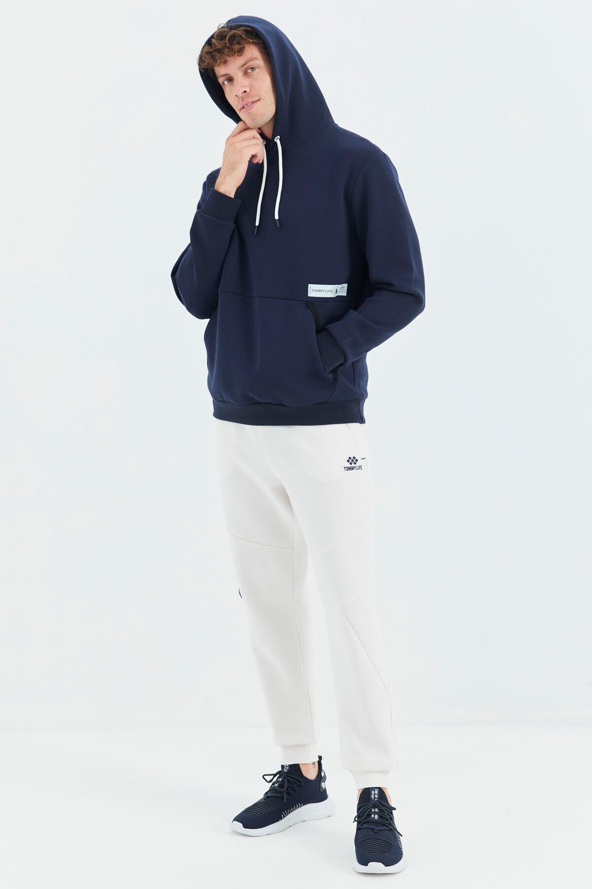 Ekru Bağcıklı Şerit Detaylı Rahat Kalıp Erkek Eşofman Alt - 82100