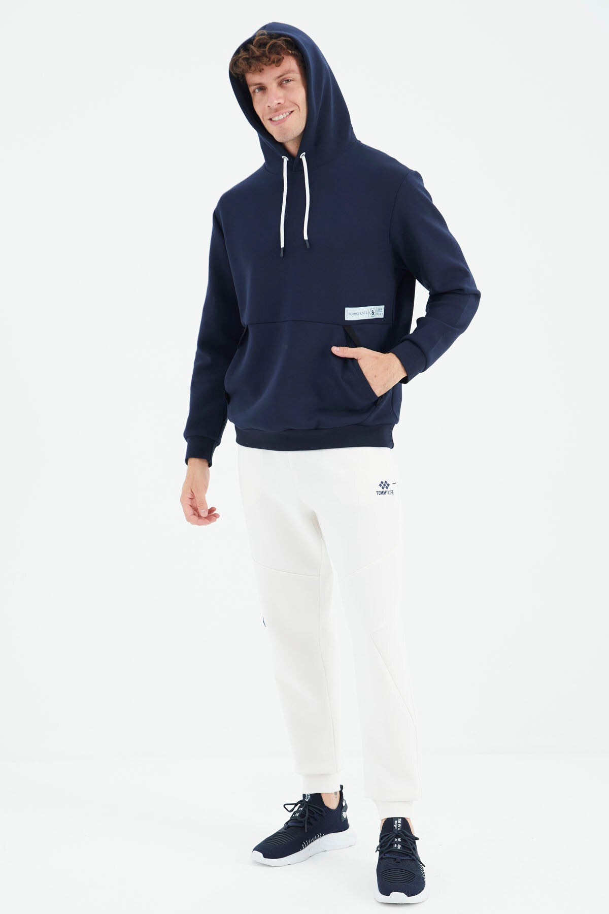 Ekru Bağcıklı Şerit Detaylı Rahat Kalıp Erkek Eşofman Alt - 82100