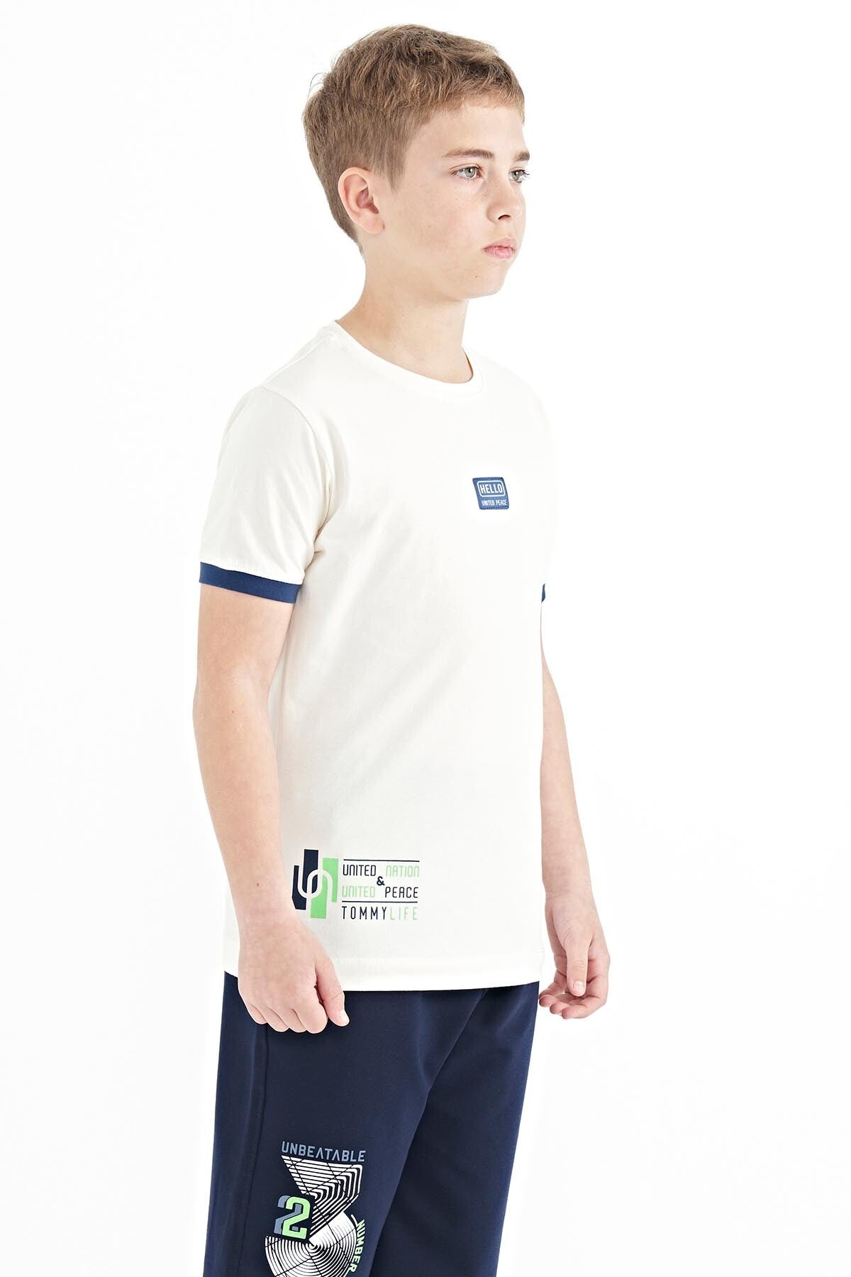 Ekru Baskılı Standart Kalıp O Yaka Erkek Çocuk T-Shirt - 11097