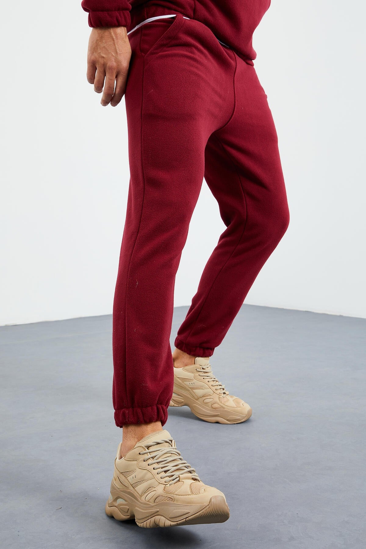 Erguvan Yarım Fermuar Dik Yaka Lastik Paça Polar Erkek Eşofman Takımı - 85159