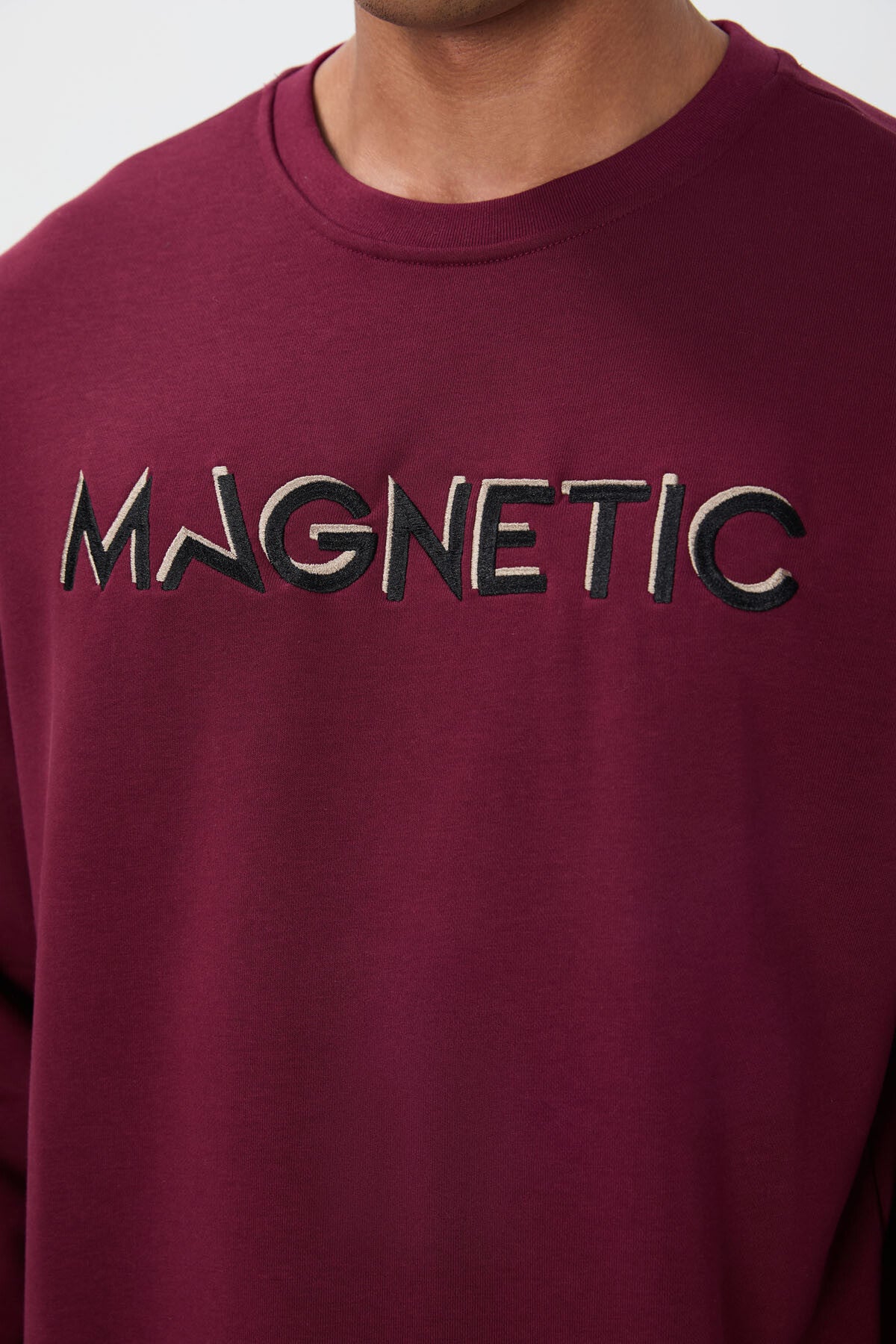 Erguvan Yazı Nakışlı O Yaka Rahat Form İçi Polarlı Erkek Sweatshirt - 88020