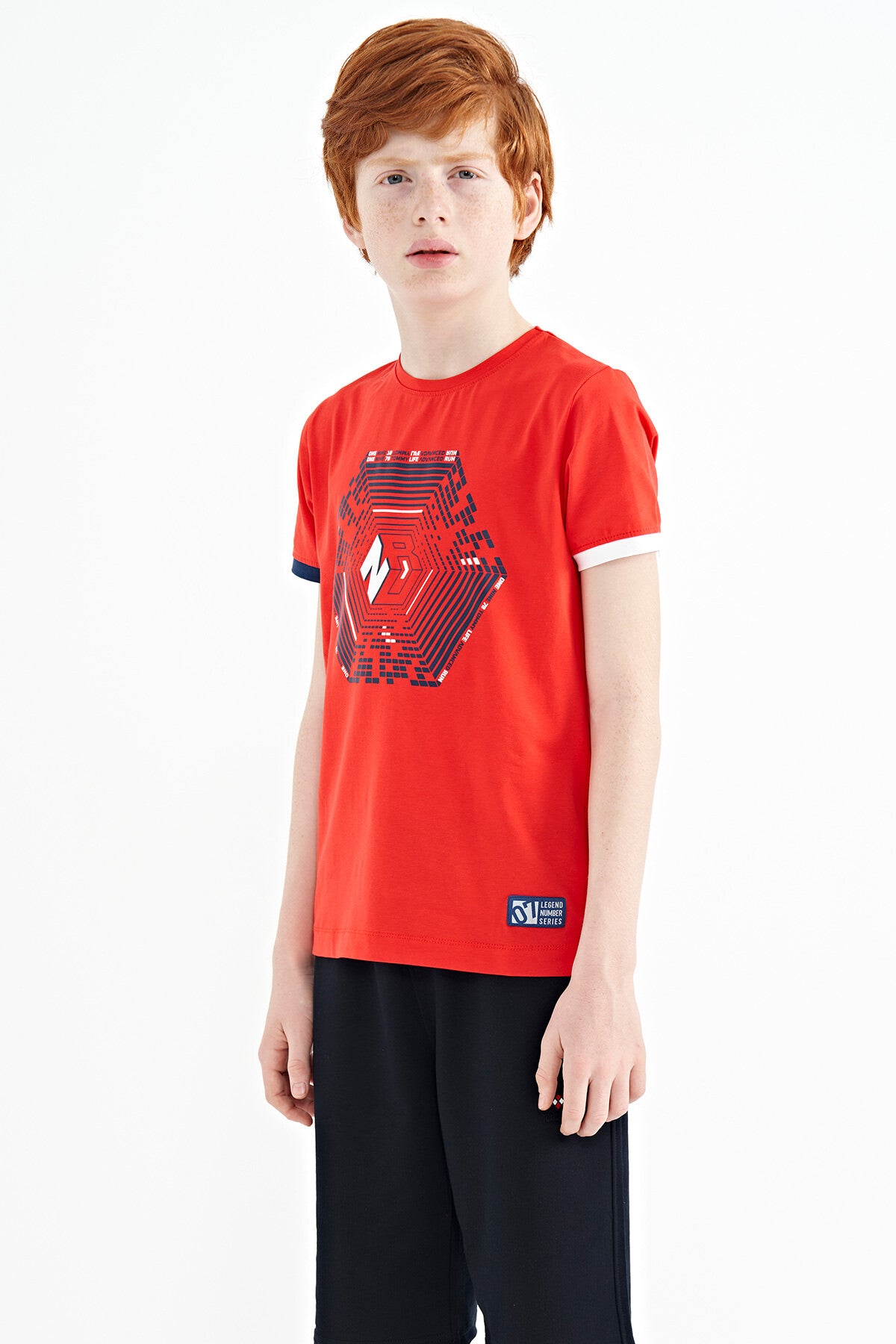 Fiesta Kol Ucu Renkli Detaylı Baskılı Standart Kalıp Erkek Çocuk T-Shirt - 11156