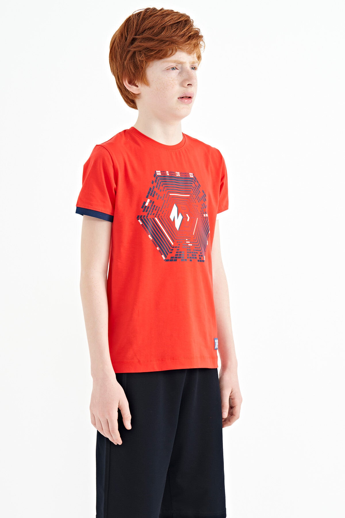 Fiesta Kol Ucu Renkli Detaylı Baskılı Standart Kalıp Erkek Çocuk T-Shirt - 11156