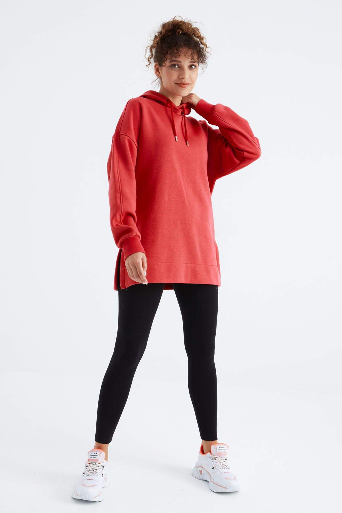 Fiesta Reglan Kol Basic Kapüşonlu Oversize Sweatshirt Tunik - 97242