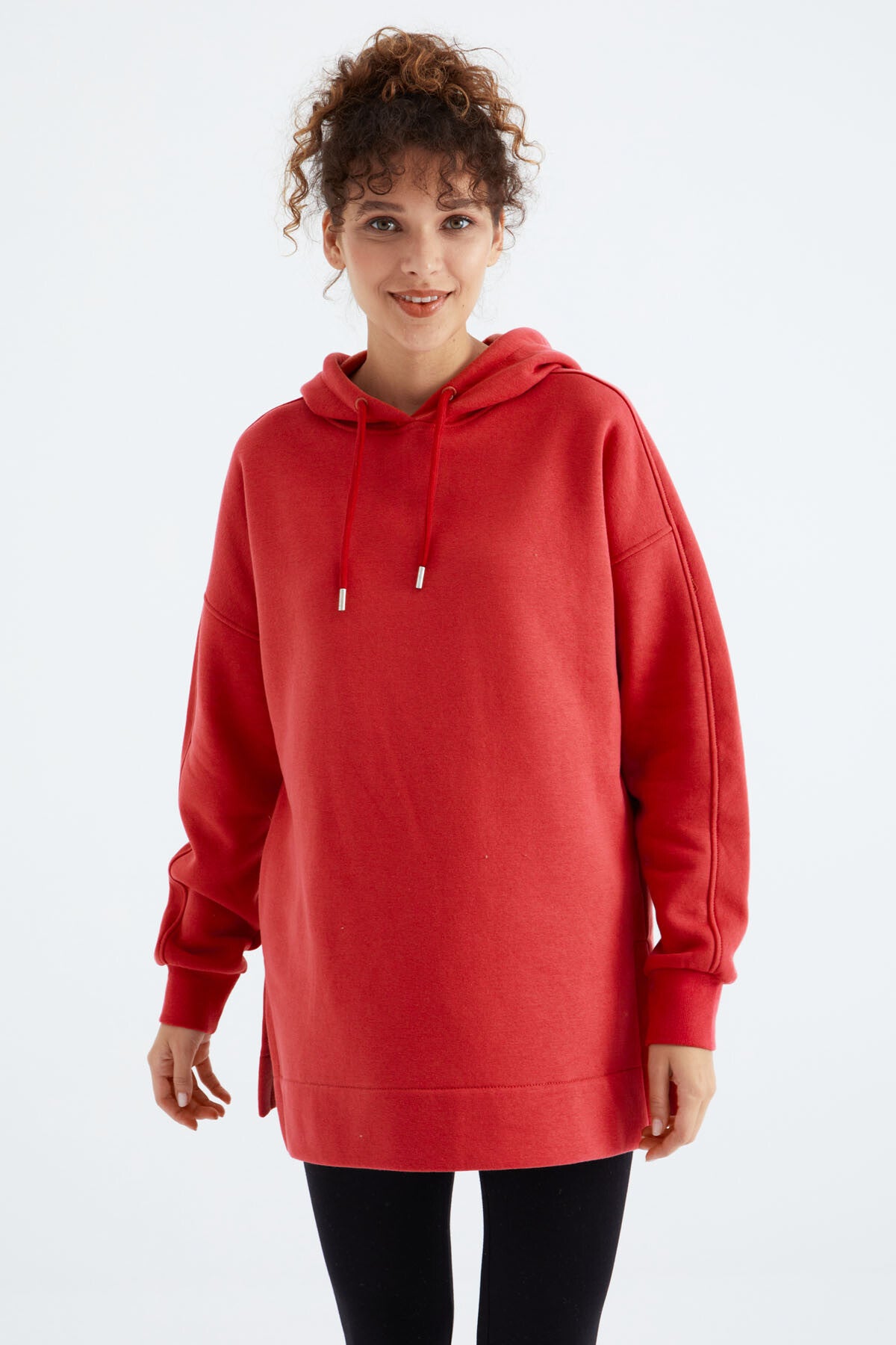 Fiesta Reglan Kol Basic Kapüşonlu Oversize Sweatshirt Tunik - 97242