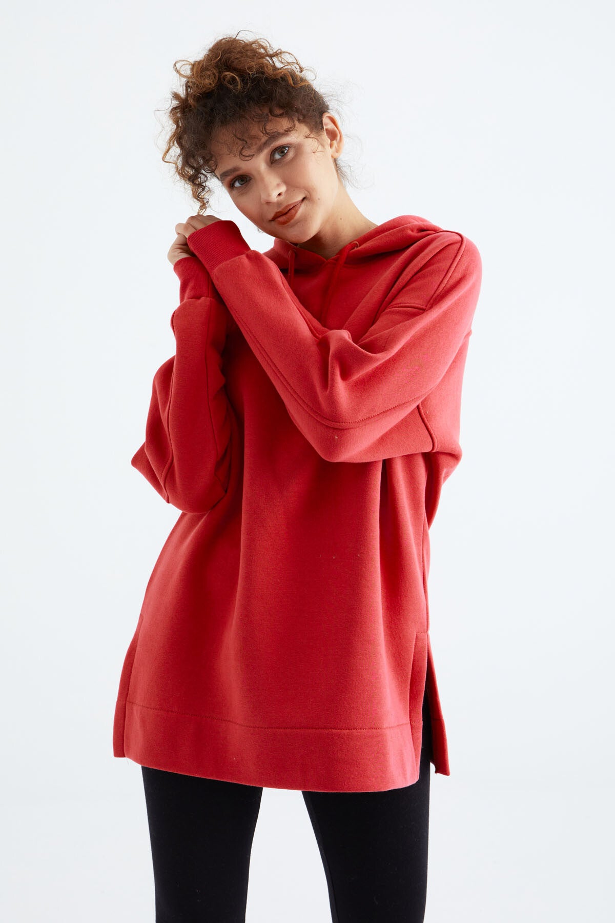 Fiesta Reglan Kol Basic Kapüşonlu Oversize Sweatshirt Tunik - 97242