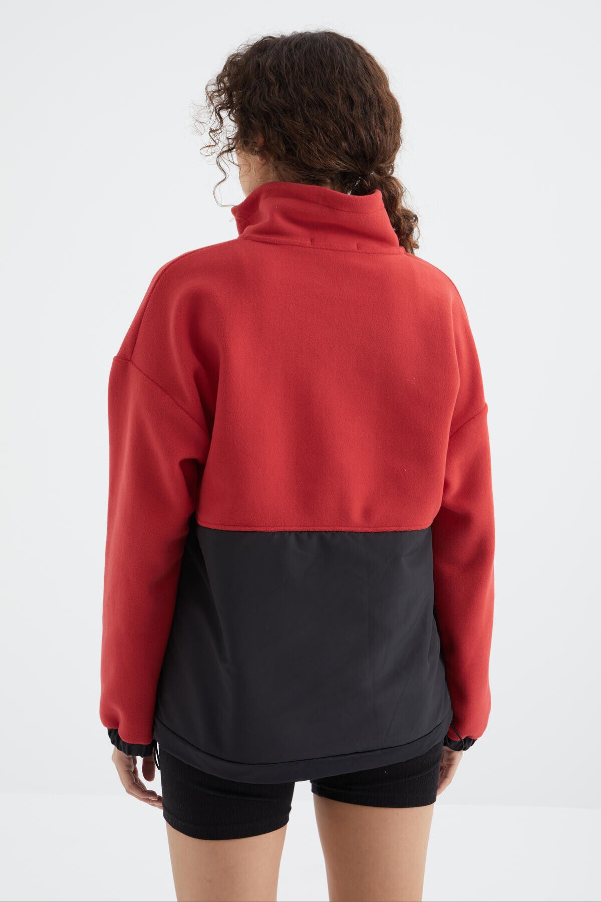 Fiesta Yarım Fermuar Etek Ucu Büzgülü Dik Yaka Oversize Kadın Polar Sweatshirt - 97236