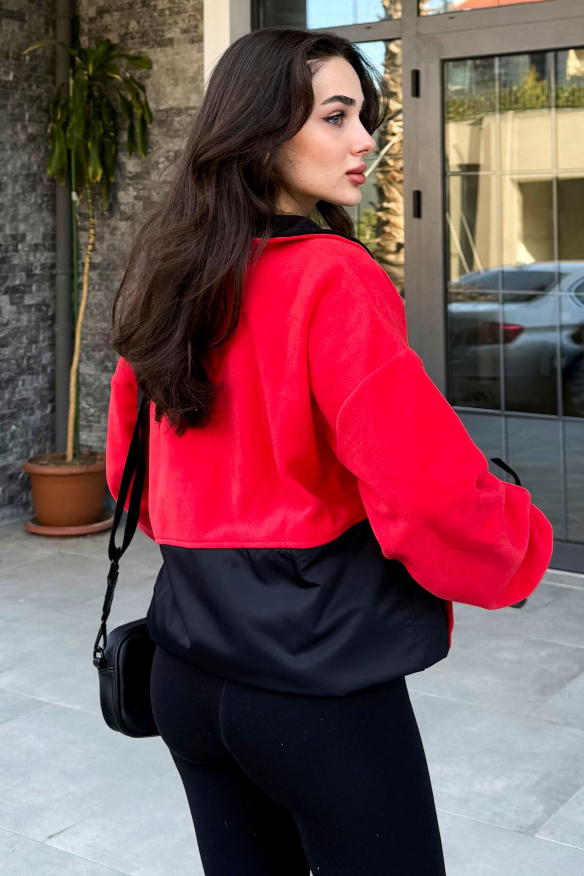 Fiesta Yarım Fermuar Etek Ucu Büzgülü Dik Yaka Oversize Kadın Polar Sweatshirt - 97236