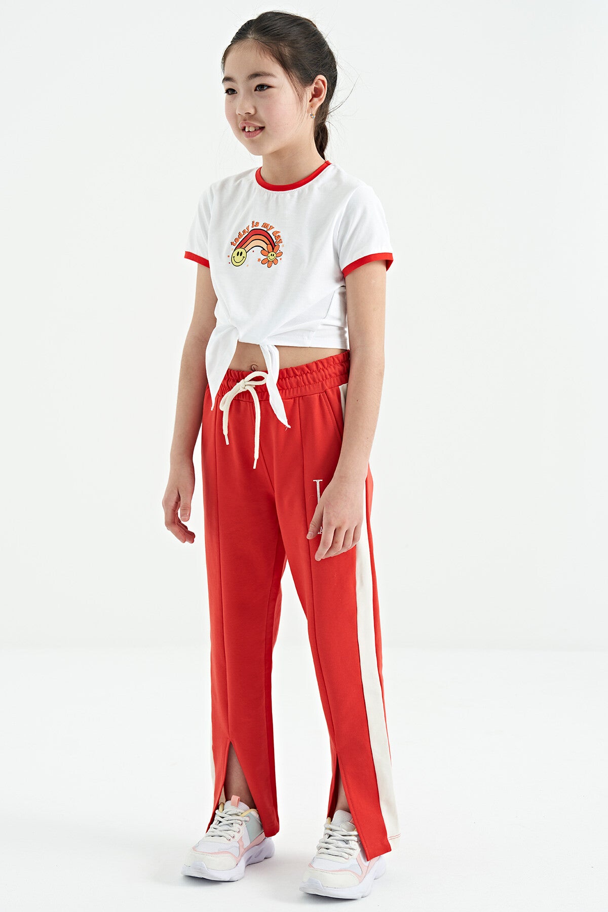 Fiesta Yazı Nakış Detaylı Bağcıklı Rahat Kalıp Kız Çocuk Eşofman Alt - 75121