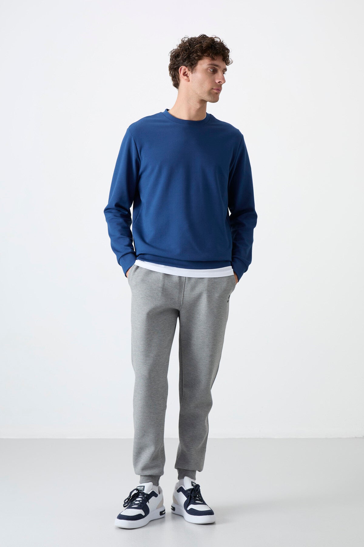 Gri Melanj Bağcıklı Dar Paça Erkek Eşofman Alt - 84999