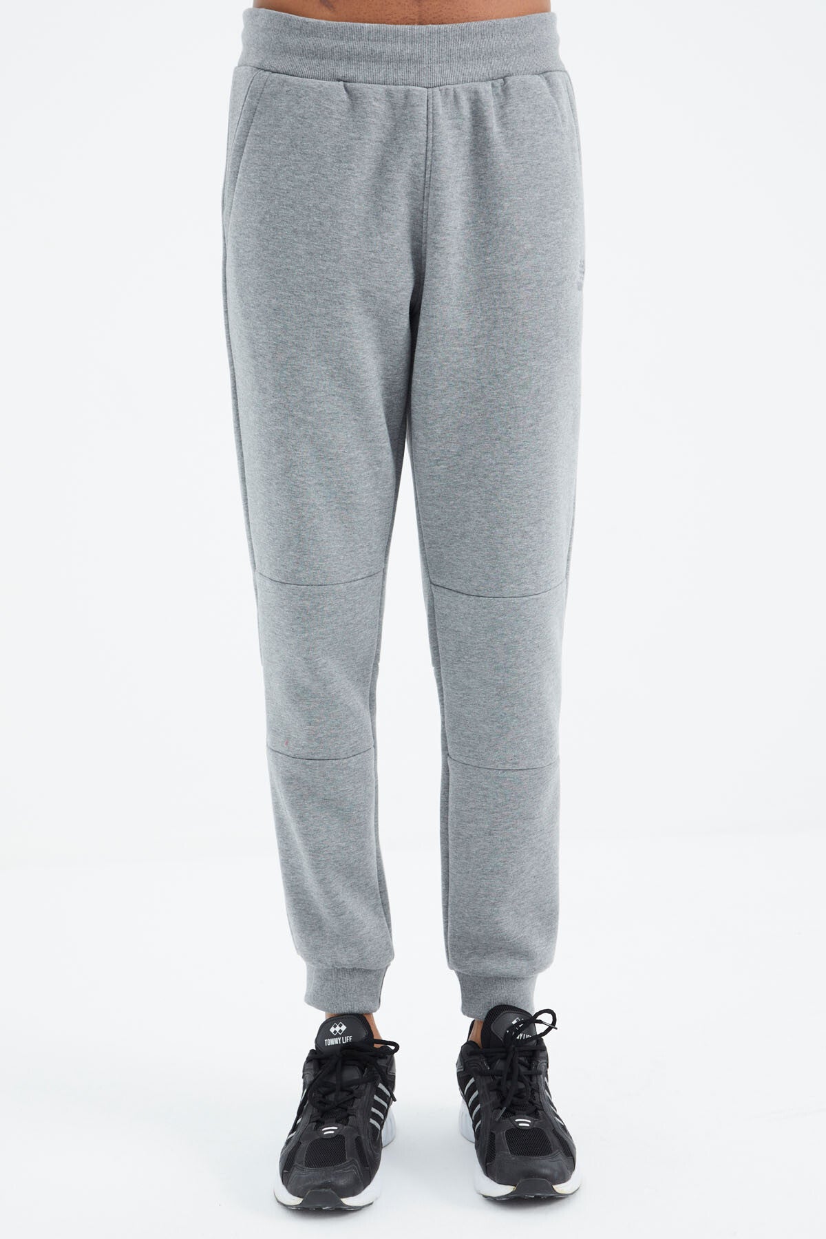 Gri Melanj Bağcıklı Şerit Detaylı Rahat Kalıp Erkek Eşofman Alt - 82106