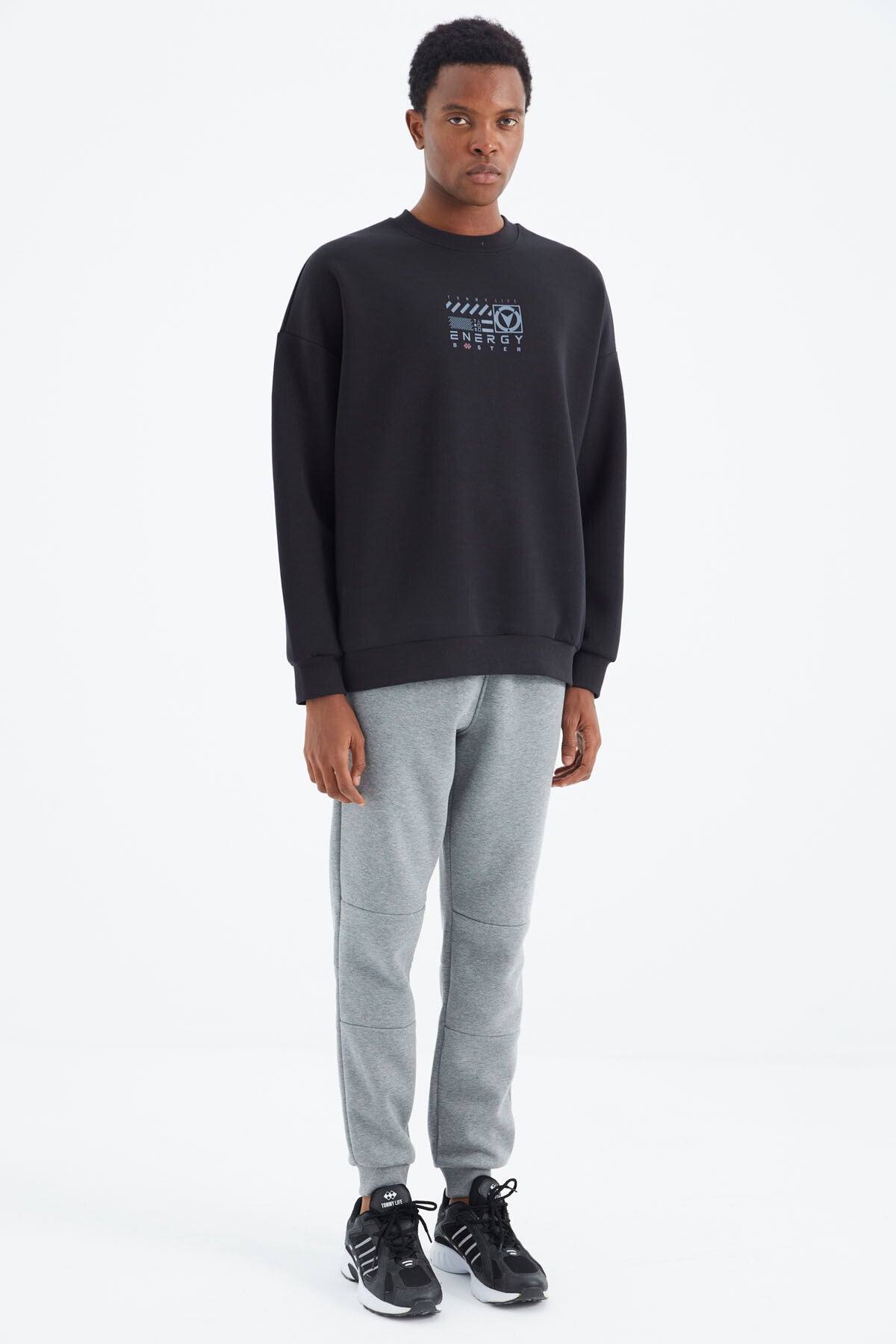 Gri Melanj Bağcıklı Şerit Detaylı Rahat Kalıp Erkek Eşofman Alt - 82106