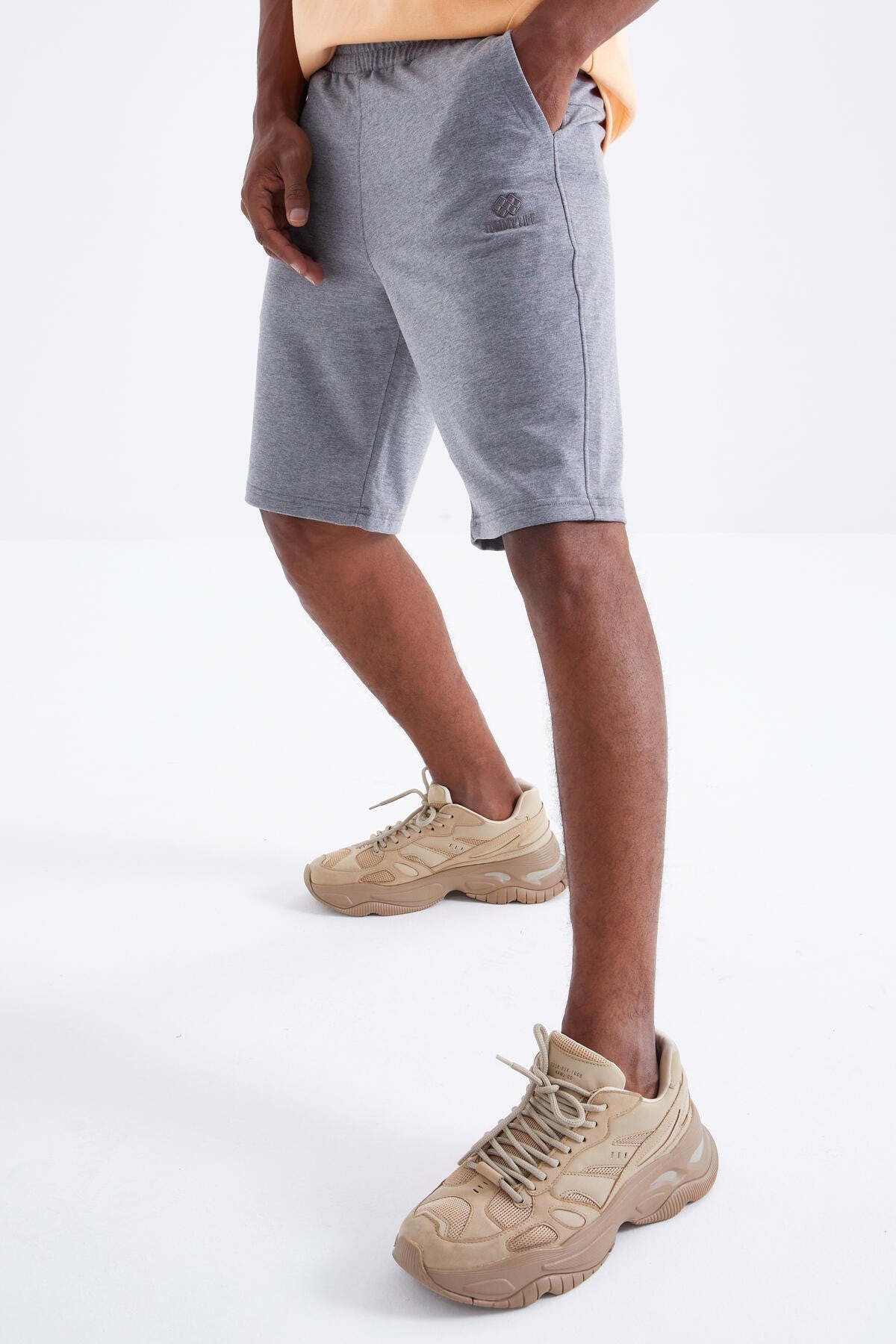 Gri Melanj Bağcıklı Standart Kalıp Basic Erkek Şort - 81212